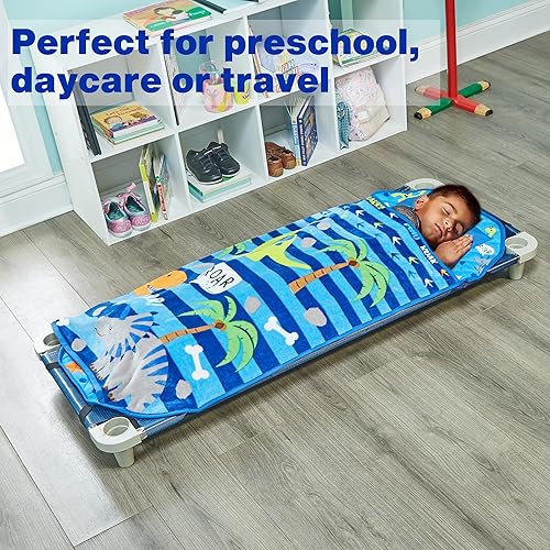 Miniatura 3 de EVERYDAY KIDS Tapete para siesta para niños pequeños con almohada extraíble enrollable y cierre con correas de velcro asa de transporte microfibra