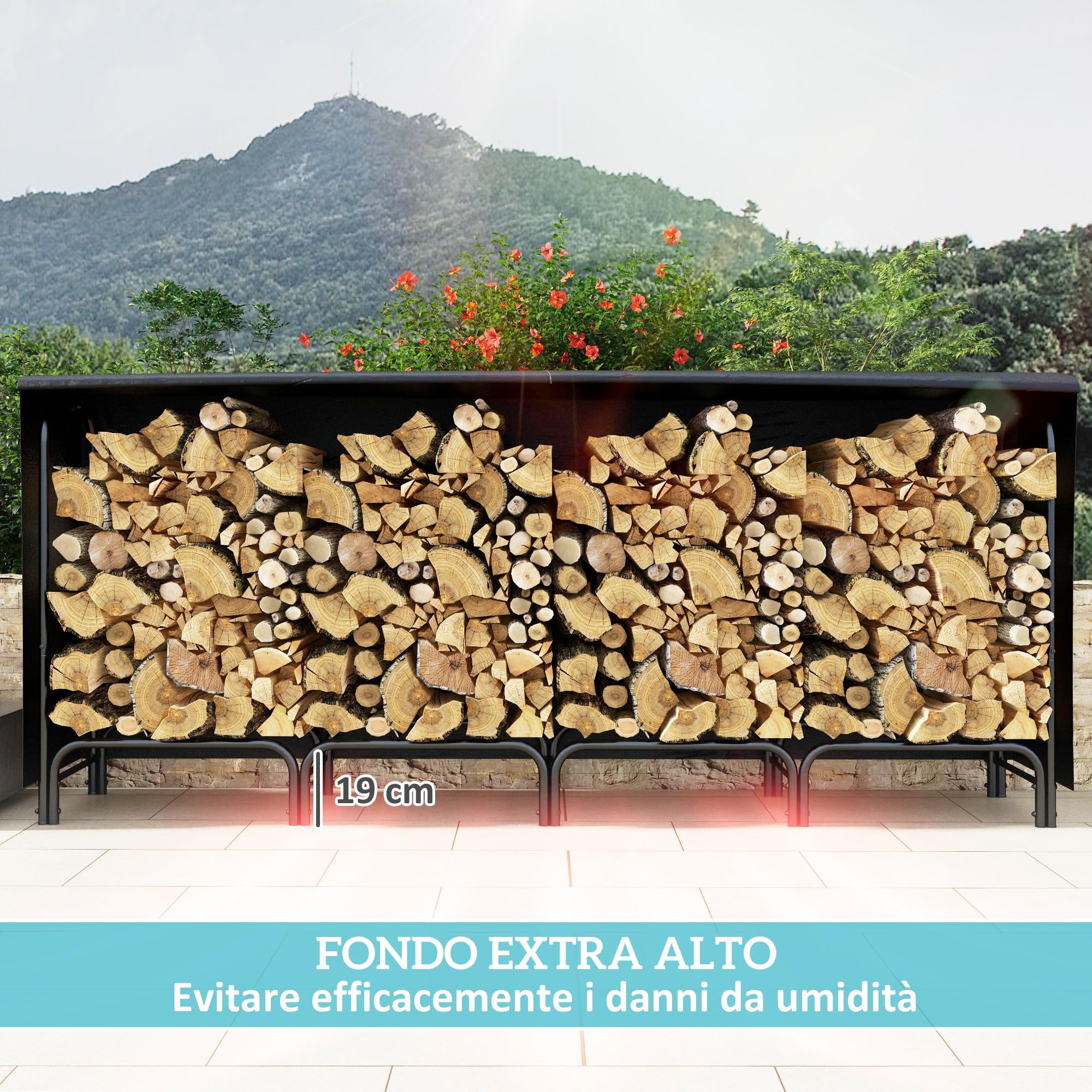 Outsunny Portalegna da Interno ed Esterno in Metallo 240x36x99 cm Nero