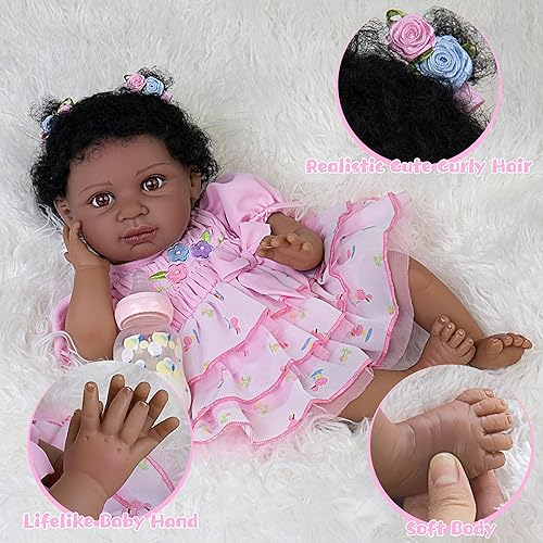 Miniatura 2 de EKOKIZ Muñeca realista Reborn de 22 pulgadas, muñecas de bebé realistas con cuerpo de tela suave, muñecas de bebé recién nacidas con ropa y