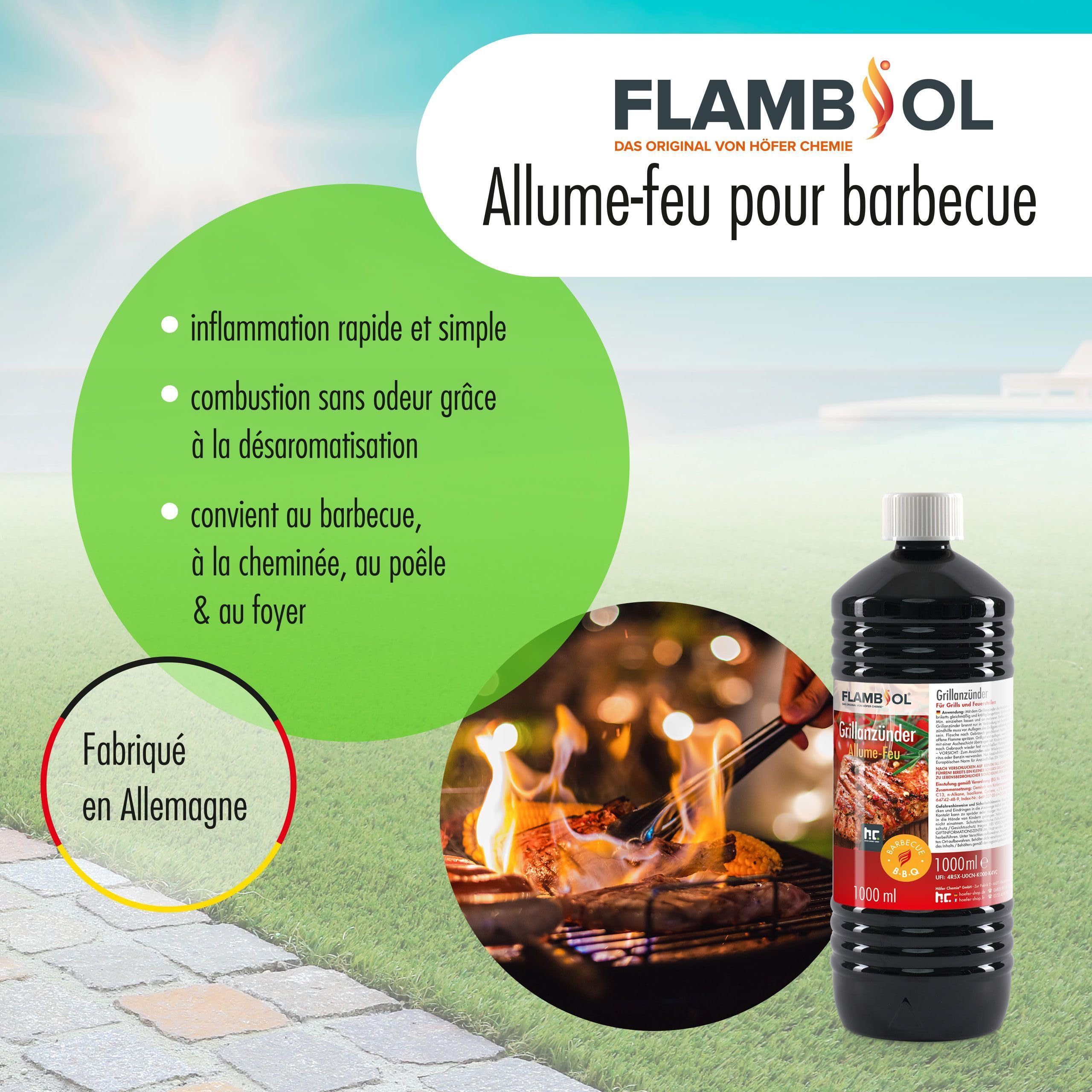 Höfer Chemie Allume-Feu Liquide pour Barbecue 6 x 1 L – Allume-Barbecue à Base de Paraffine, Haute Pureté, Inodore