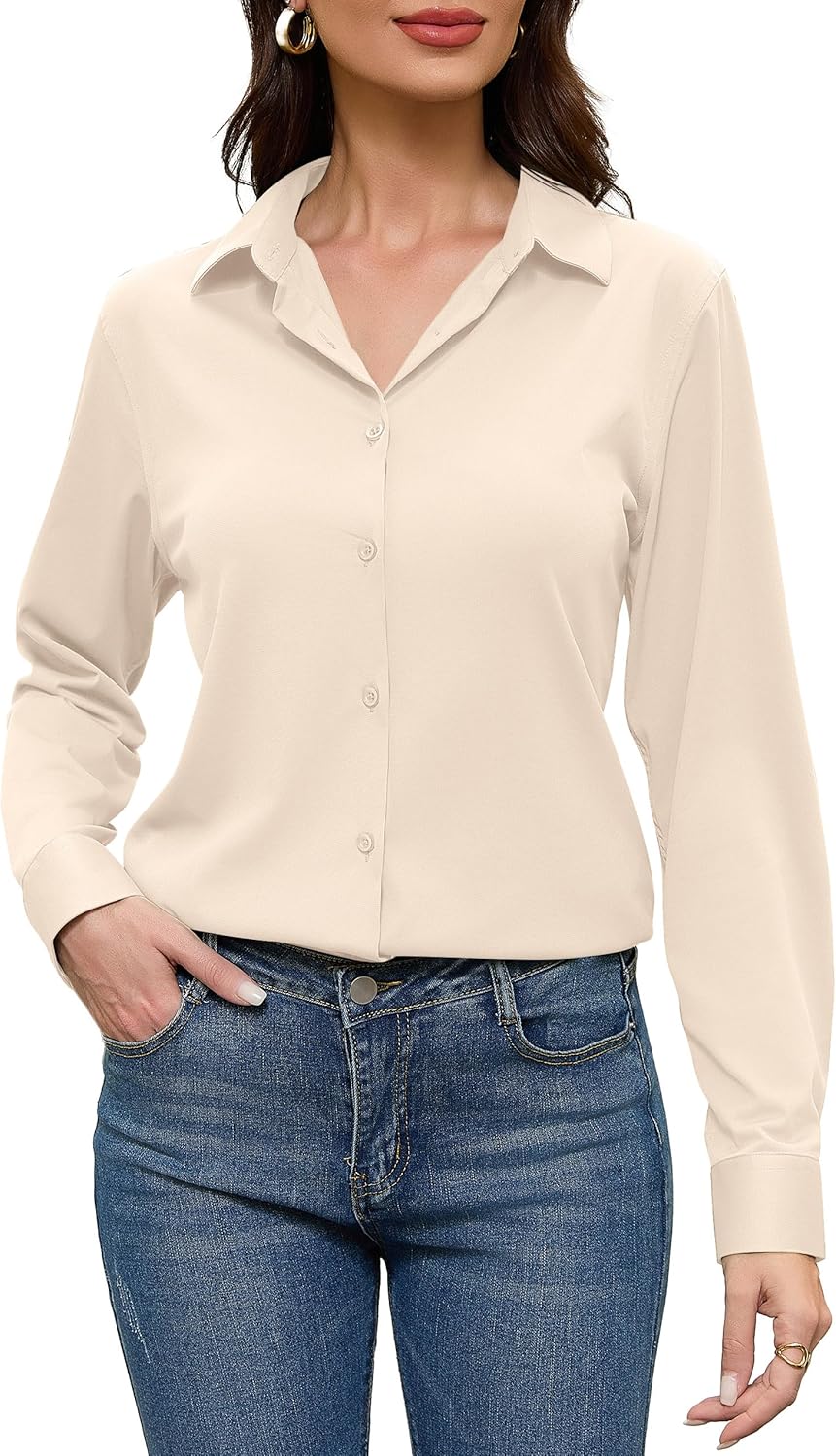 COUXILY Non-Iron & Wrinkle-Free Womens Button Down Shirts with Mulberry Silk Long Sleeve Blouse Casual Work Tops - Image 2