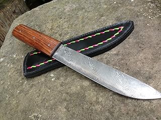 Duży średniowieczny nóż damasceński, średniowieczny, prosty styl ze stali damasceńskiej