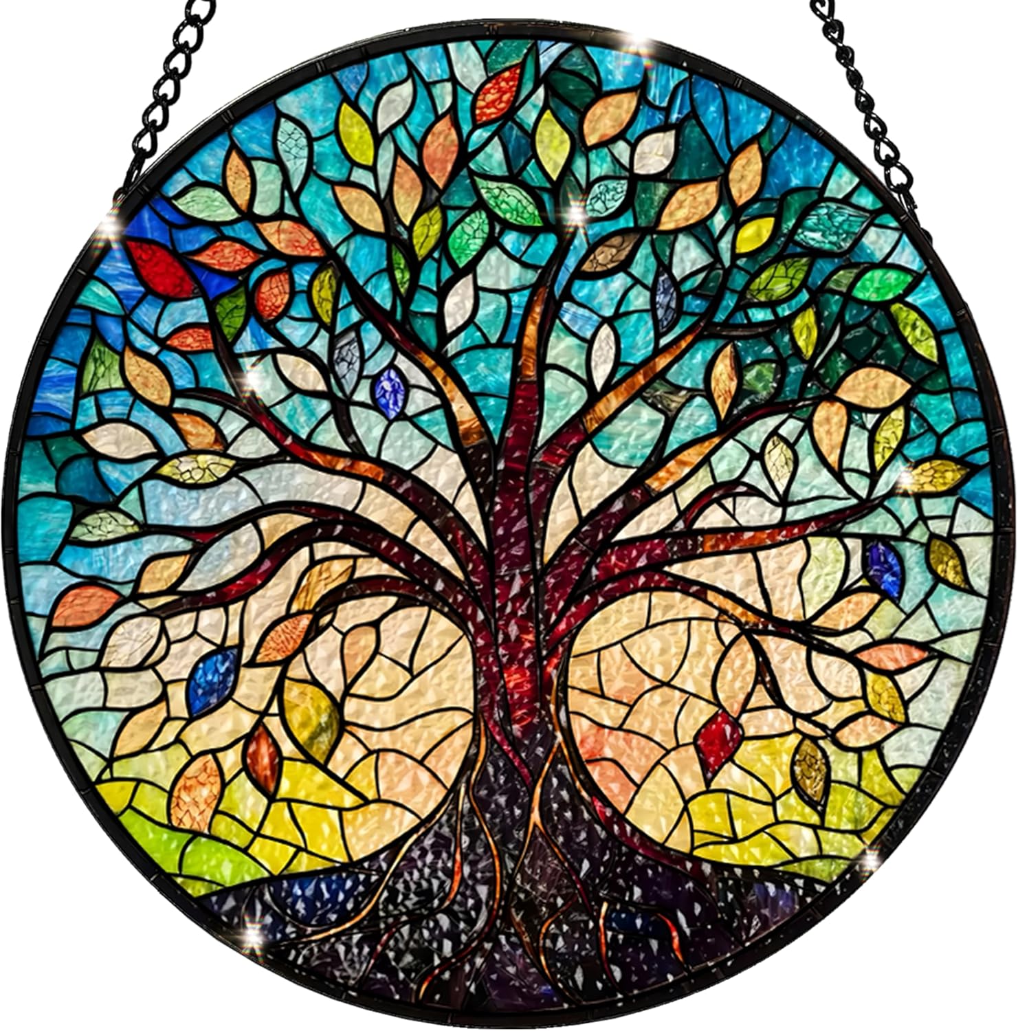 Tree of Life Stained Glass Sun Catcher - Handcrafted 7.87 Inch, Blue Sun Catcher Decoration, Stained Glass Window Hanging, Outdoor Garden Decor Gift, for Friends, Family, Coworkers, Classmates
