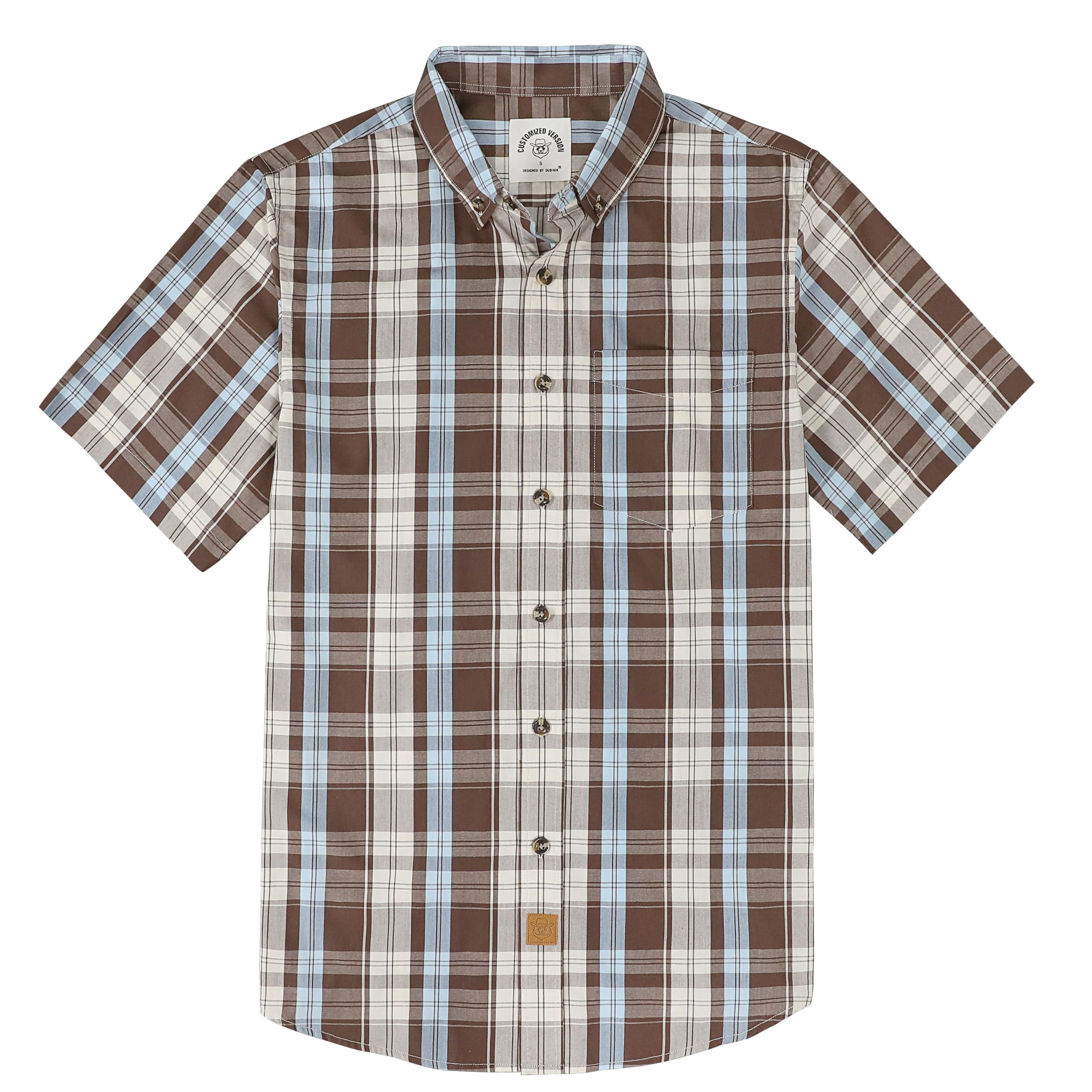 Dubinik® Mens Short Sleeve Button Down Shirts Soft Breathable Summer Vintage Regular Fit Lightweight Men's Casual Shirt