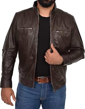 A1 FASHION GOODS Mens Real Soft Brown Leather Jacket Biker Style