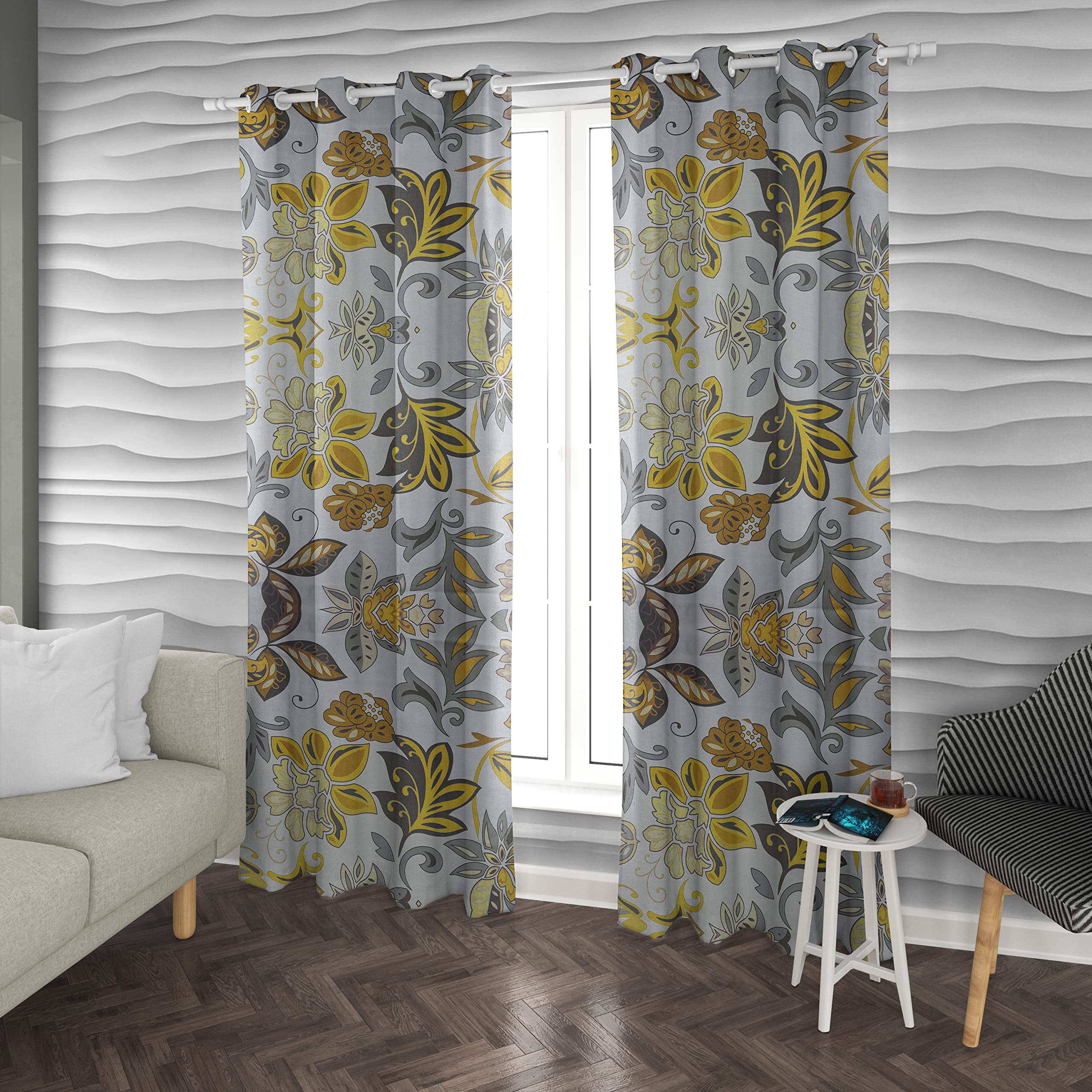 MAKA 2PZ Tende per Interni 8 Occhielli 140 x 285 cm Tenda Finestra Julia Fiori Moderna per Soggiorno 100% Poliestere Ombreggianti Camera Letto Diametro Anello 5cm Decorativa Para Sole (Giallo)