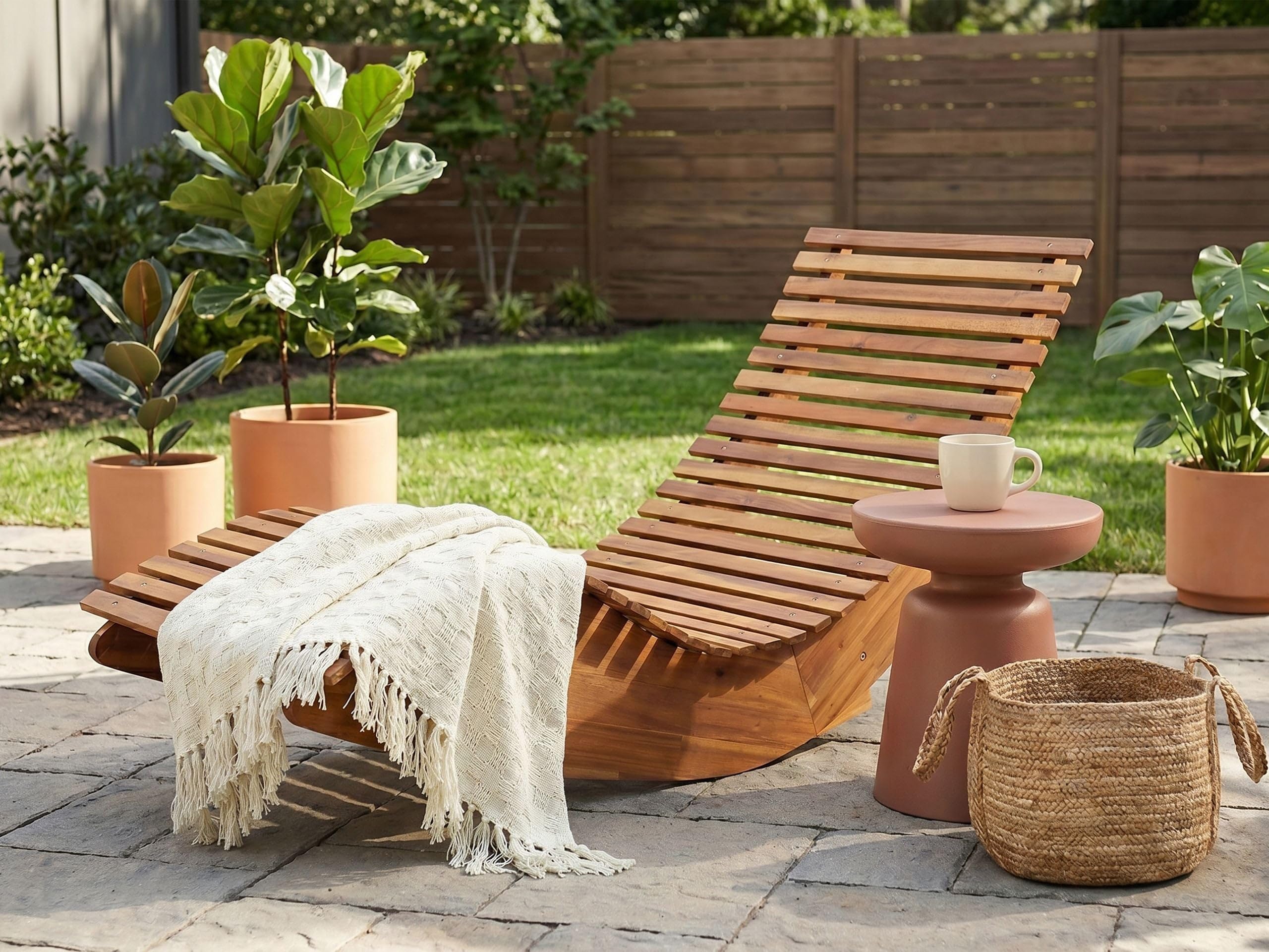 Beliani Bain de Soleil à Bascule pour Jardin et Patio en Bois d'Acacia Clair Naturel Brescia II