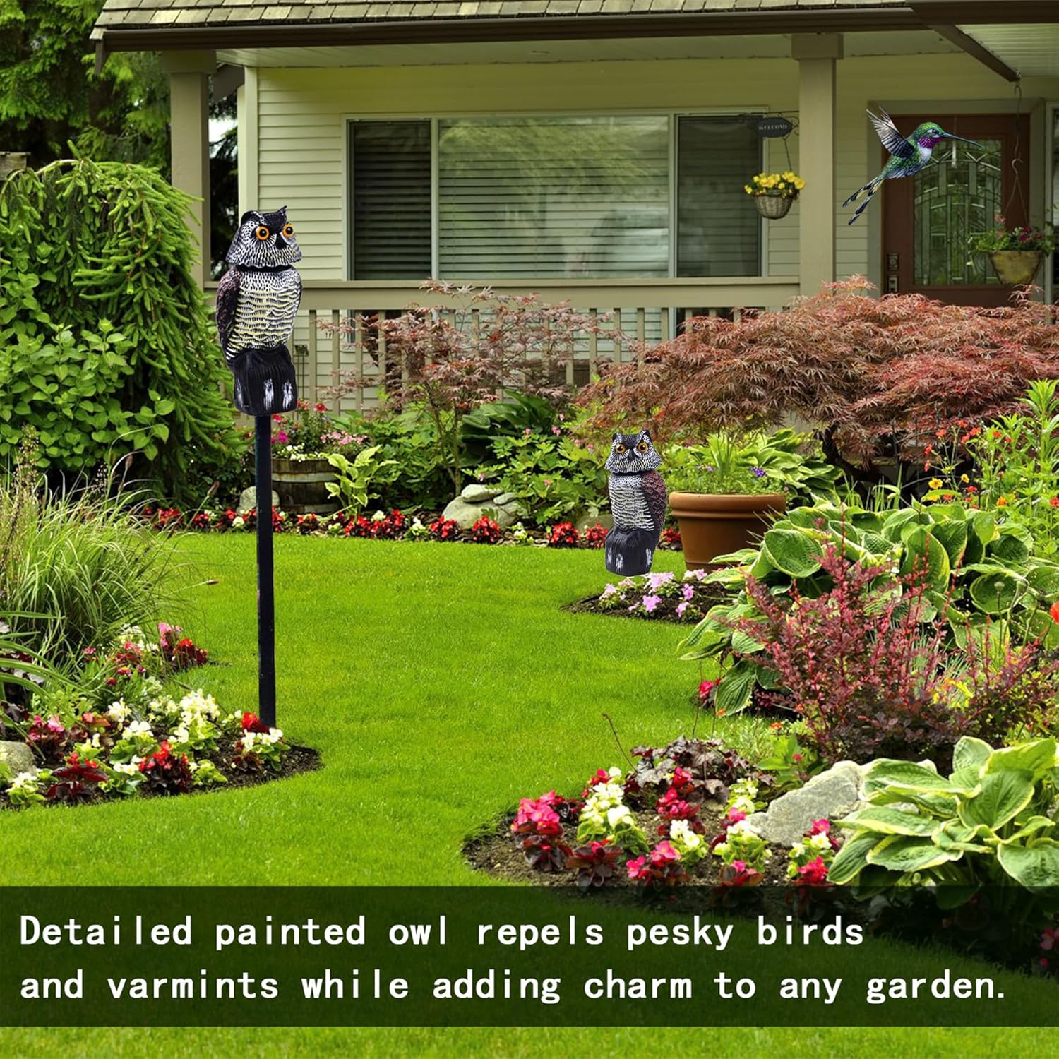 Hedoc 2 Pack Fake Owl Decoys to Scare Birds Away(15 inch), Rotating Head Sculptures, Nature Enemy Scarecrow Plastic Statues, Pest Repellent,Pigeon Deterrent Outdoor Yard, Garden Protectors