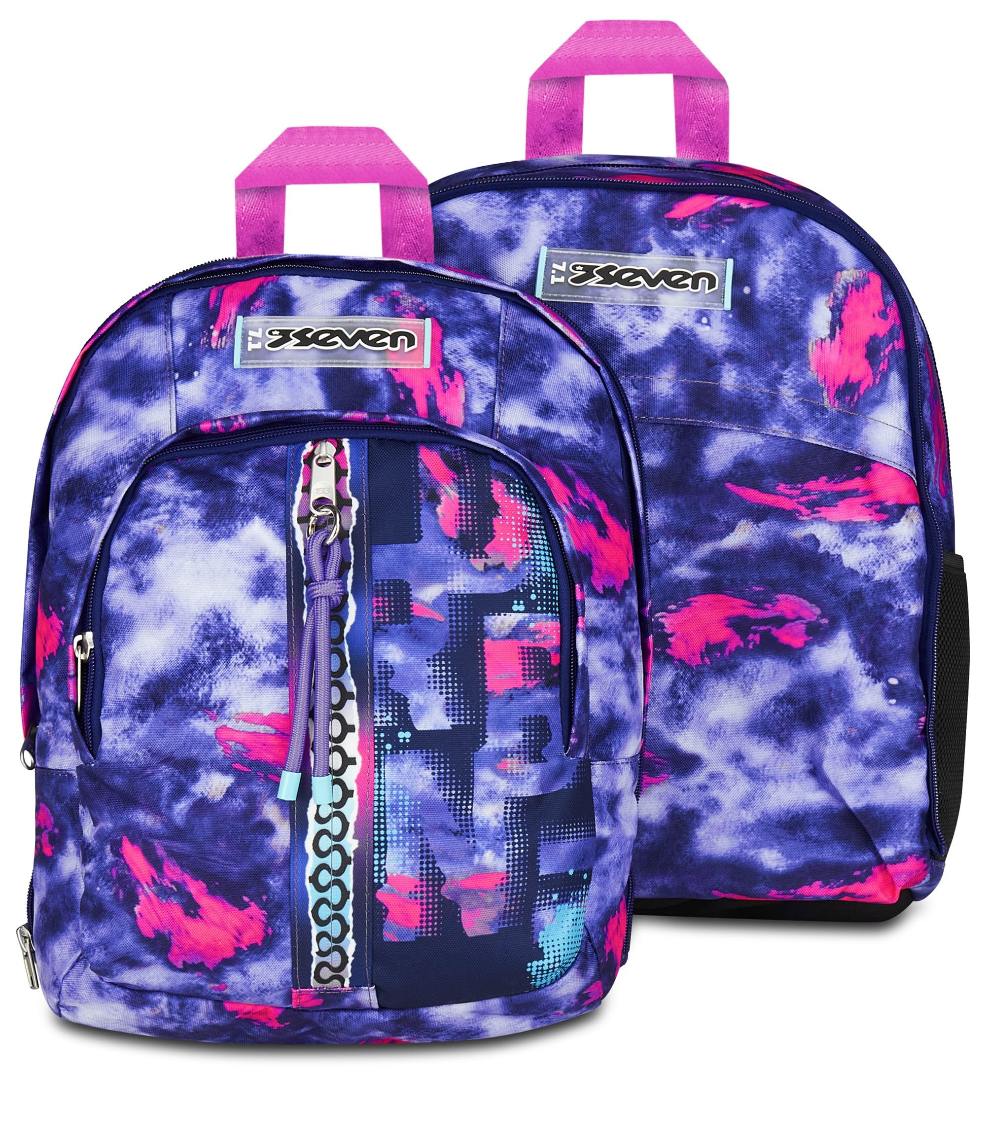 Seven Zaino Scuola Superiore Ragazza, Scuola Media, Dual Detach, Scomparto PC, Tasca Borraccia, Zainetto staccabile, Shady Dye Girl, viola