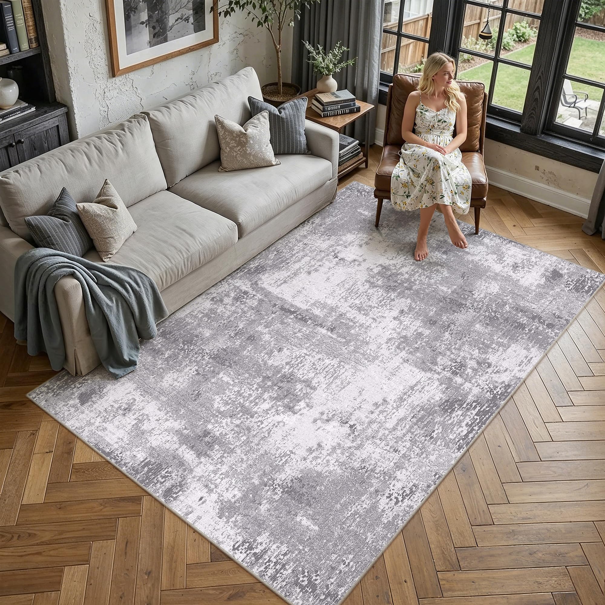 PureCozy Rugs Living Room 160x230cm Grey Washable Area Rug
