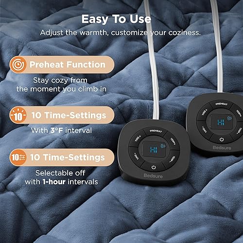 Vista 405 de Bedsure - Manta eléctrica tamaño matrimonial; térmica, de franela suave, calentamiento rápido, 10 ajustes de tiempo y 6 ajustes de calor; regalo 01
