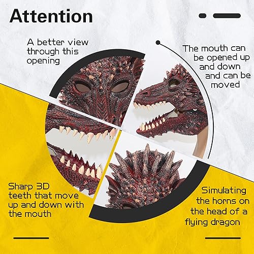 Miniatura 3 de Creativity Dragon Half Mask Novedad Halloween Carnaval Máscara de Cabeza Látex Rojo