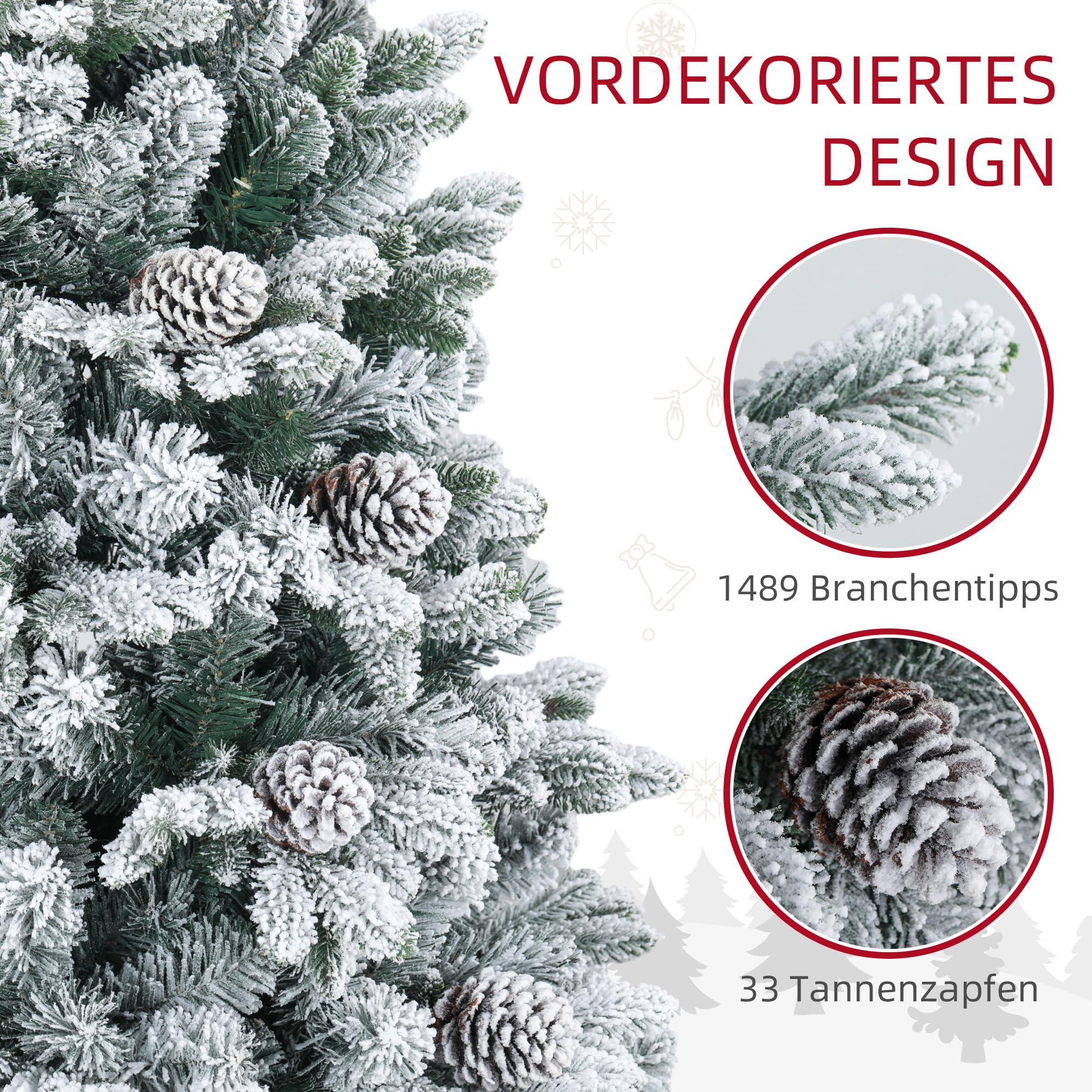 HOMCOM Künstlicher Weihnachtsbaum mit Schnee Christbaum 183 cm Grün