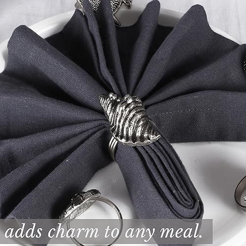 Miniatura 2 de ALPHA Living HOME Juego de 12 servilleteros de alta calidad, 100% metal, decoración de mesa resistente al óxido, servilleteros antiguos de concha