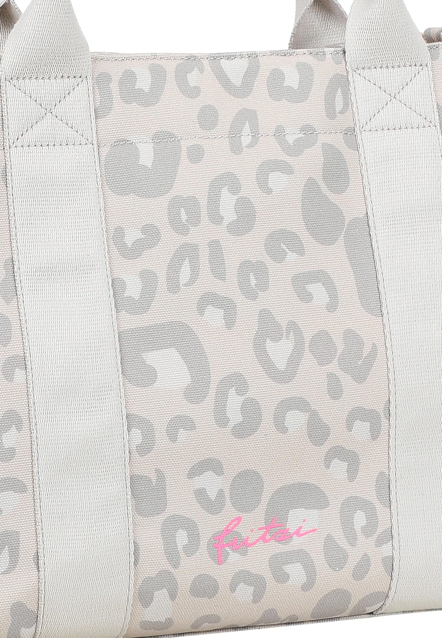 Fritzi Tote Shopper Leo bolso mujer canvas shopper estampado leopardo bolso tote grande cierre cremallera bolso hombro ciudad festival viaje compras bolso diario 29,5 x 40 x 14 cm - Rosa, Verde, Beige