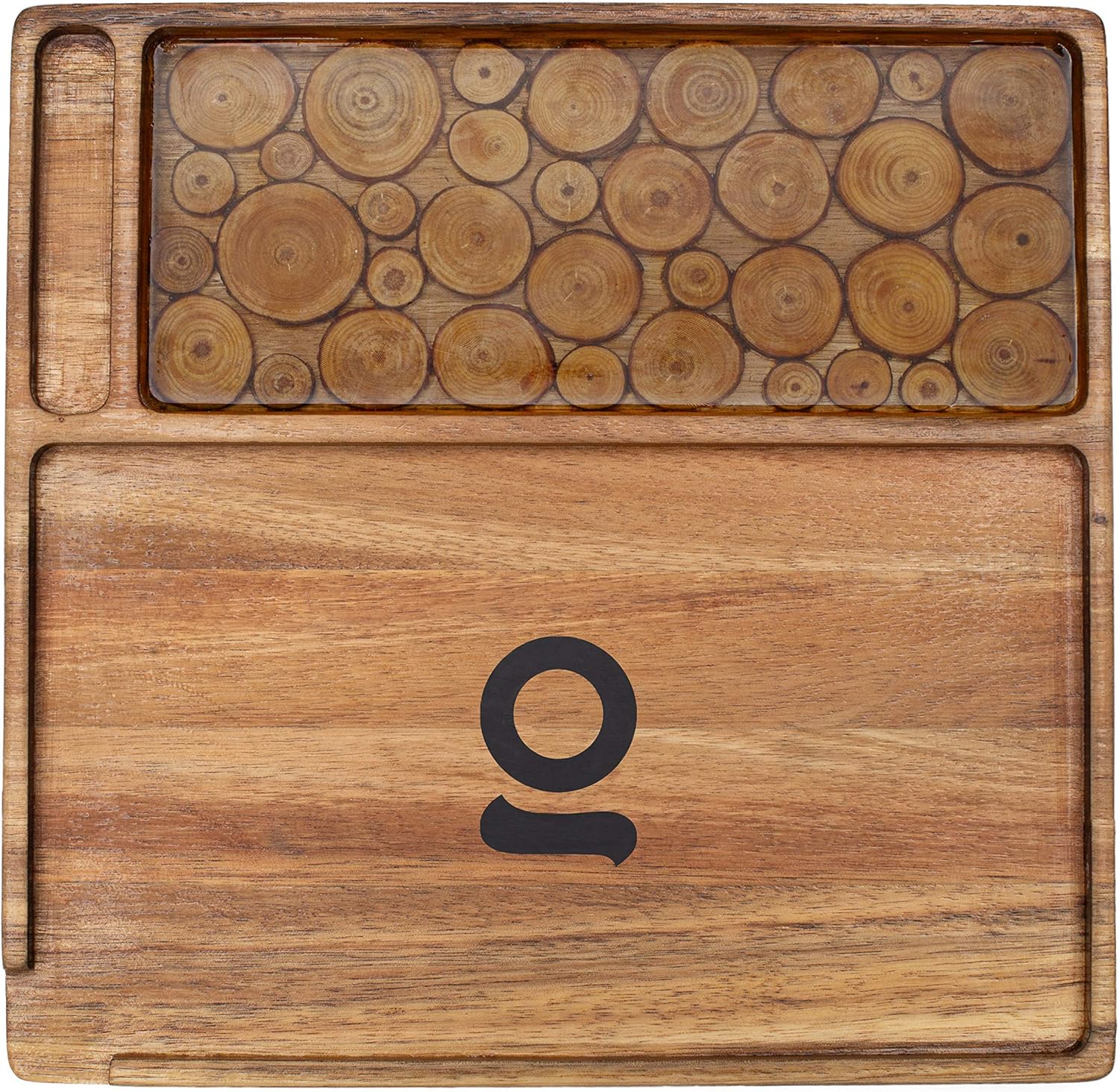 ONGROK Natural Acacia Wood Decorative Tray | Large Rolling Surface, Handmade, Sustainable Wood, Easy to Clean, No Spill (Multi-Stone Design, 9.5" x 9.5")
