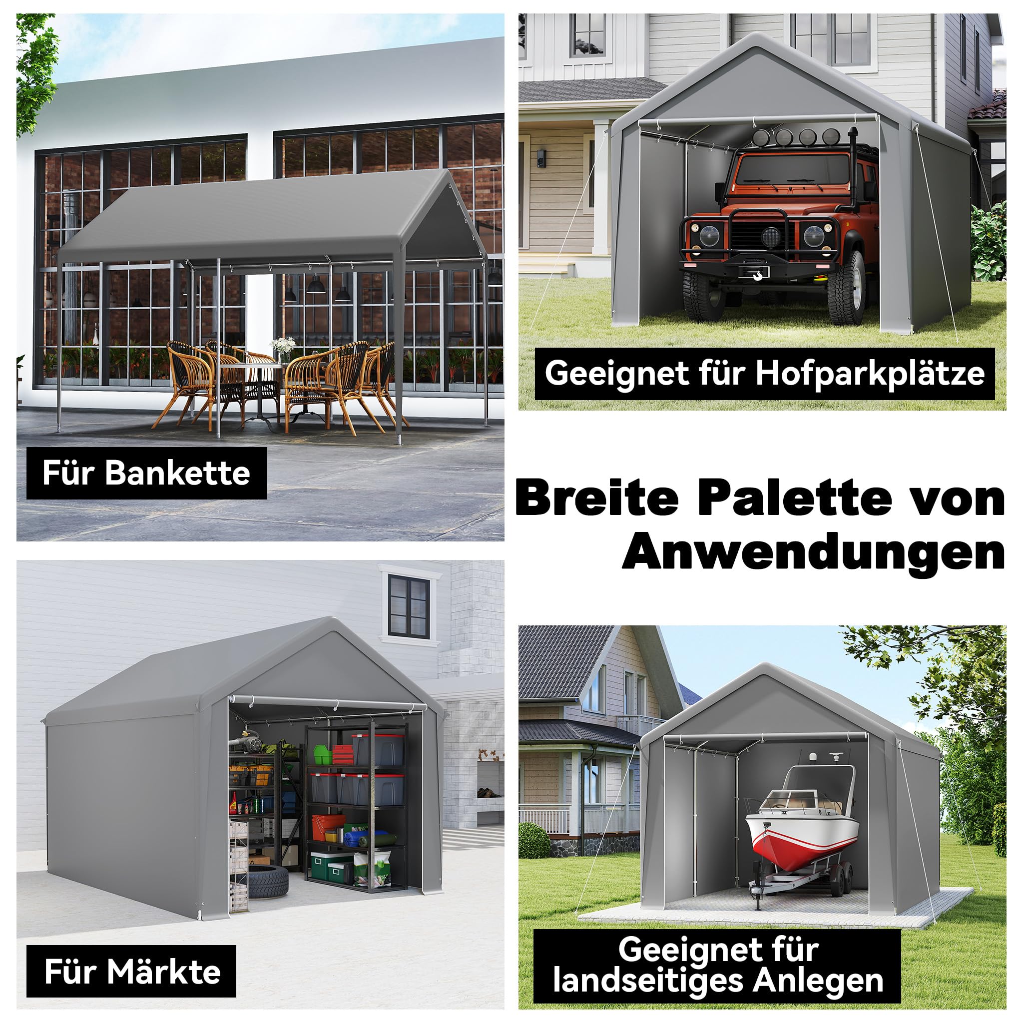 FIVMEN Carport - Tienda de campaña de 3 x 4 m, con paredes laterales extraíbles, resistente al invierno, para coche, SUV, camión, color gris