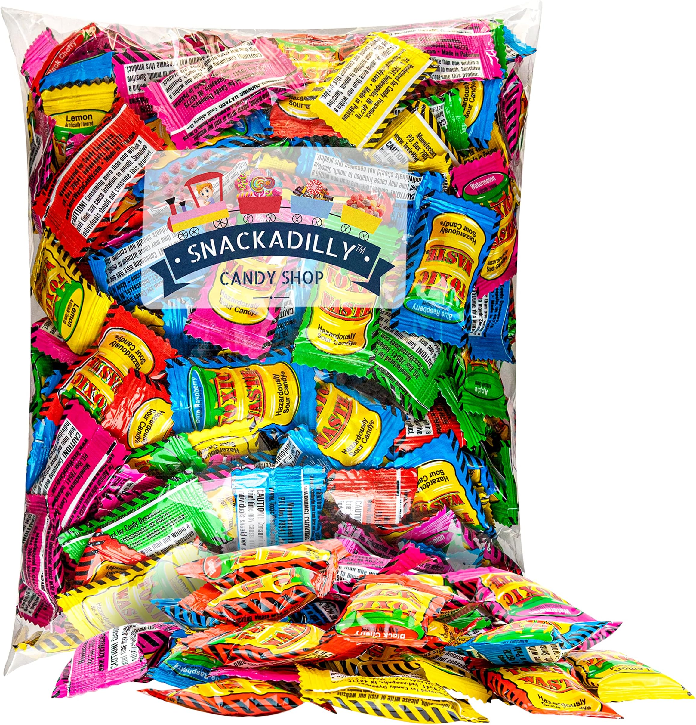 Toxik waste Sour Candy - (1LB - Bag 125 Pieces) Original Fruit Flavors - Apple, Black Cherry, Watermelon, Lemon and Blue Raspberry.