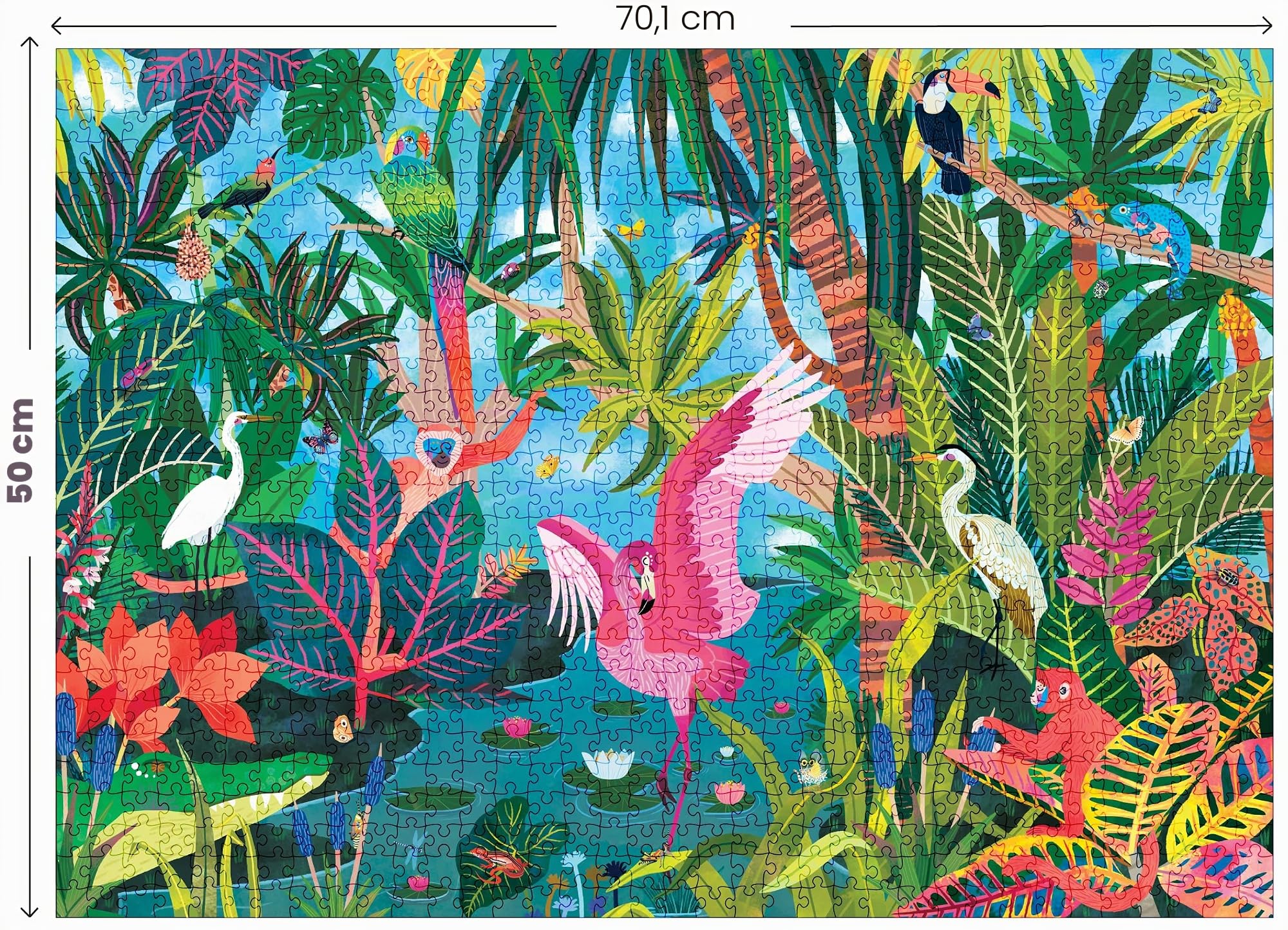 Elena Essex Puzzle per Adulti 1000 Pezzi - Pista della Foresta Pluviale con Animali, Uccelli e Fenicotteri - Dimensioni 70 x 50 cm