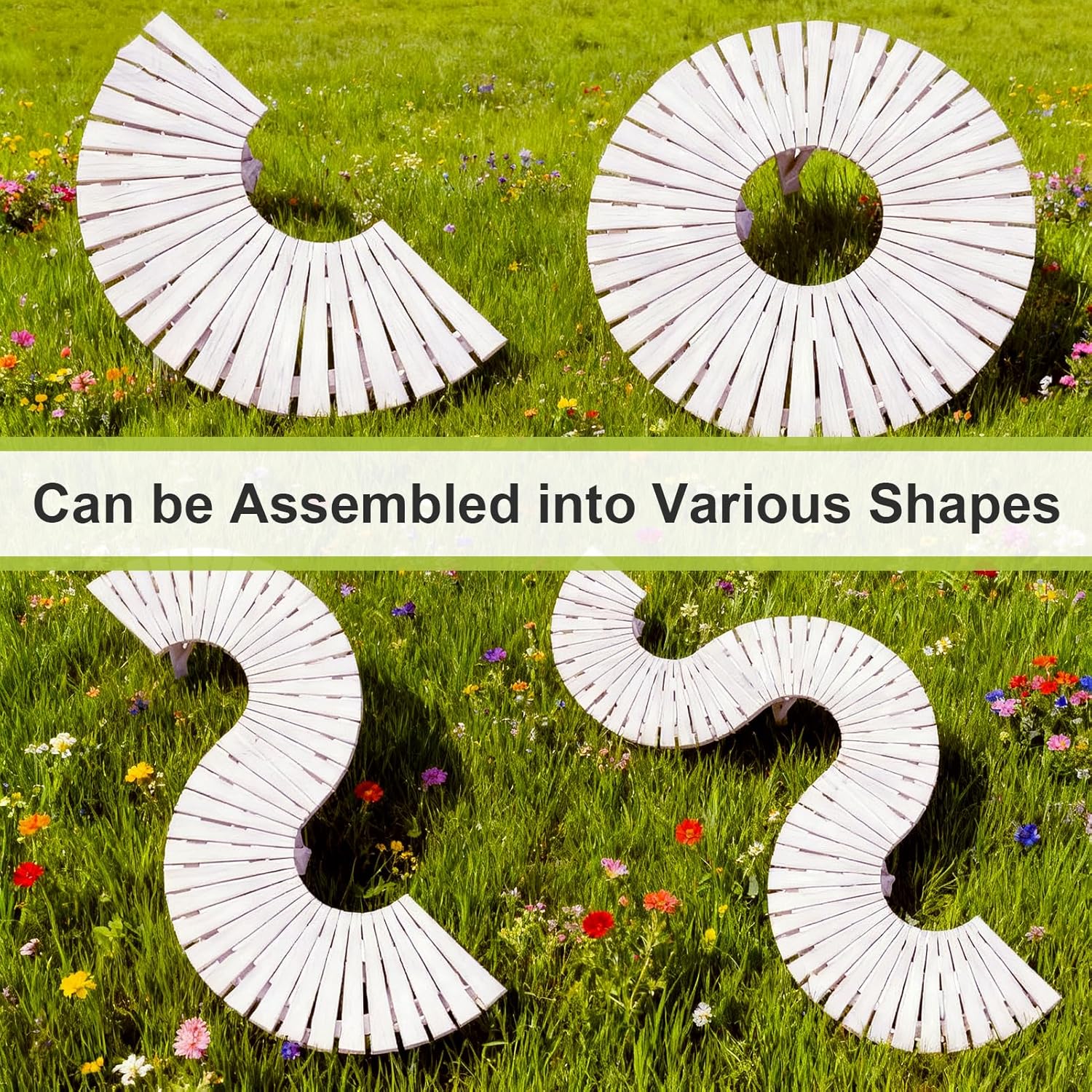 Tree Bench Wrap Around, Semicircular Outdoor Benches Wooden Garden Stool, Courtyard Chair Backless Patio Dining Bench for Garden Patio Porch Lawn Backyard(White, 47.24in/120cm)