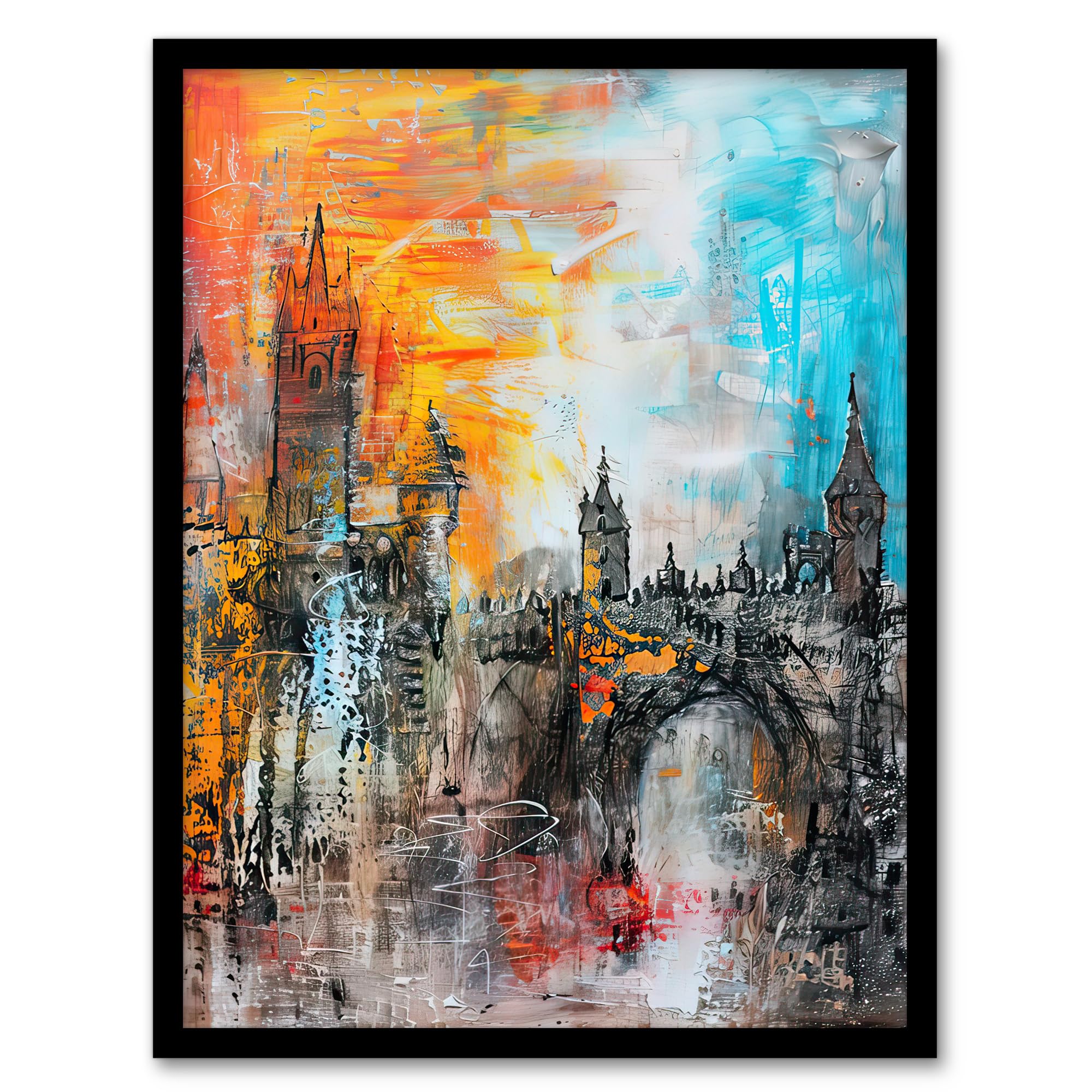 Artery8 Alnwick Castle Modern Artwork Northumberland Living Room Artwork Framed Wall Art Print A4