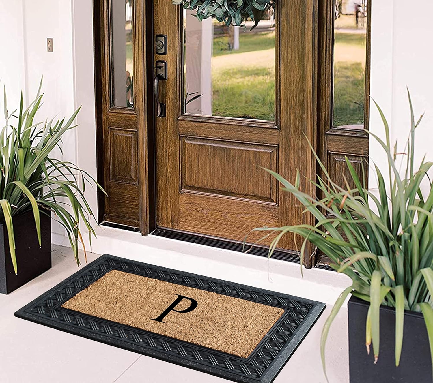 A1 HOME COLLECTIONS A1HC Natural Coir Monogrammed Doormat 23"x38", Anti-Shed Treated Durable Front Door Mat for Outside Entrance, Heavy Duty, Thin Profile, Easy to Clean, Long Lasting Doormats