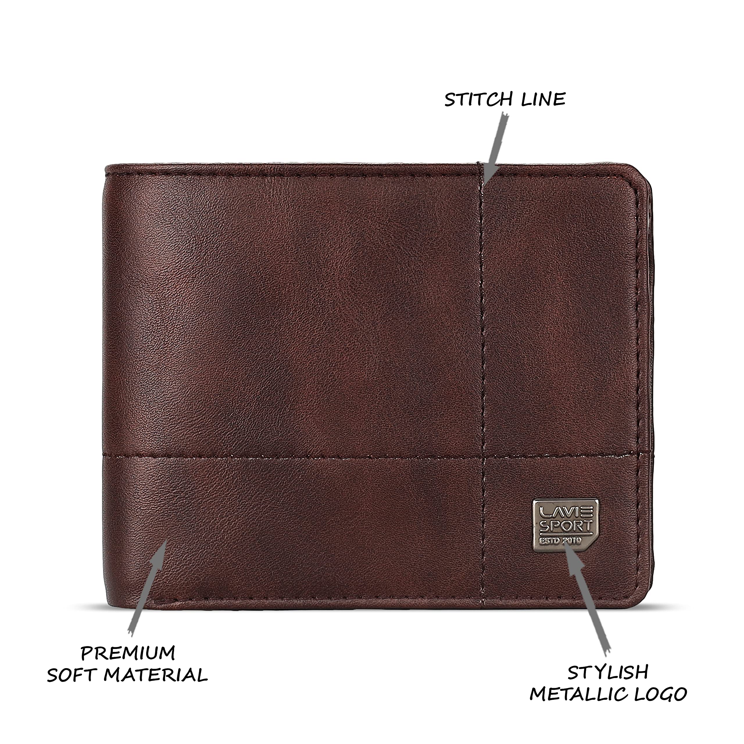 Lavie Sport Men's Wallet - Stylish Matt Finish Purse With Card Slots, Coin Pouch & Two Compartments