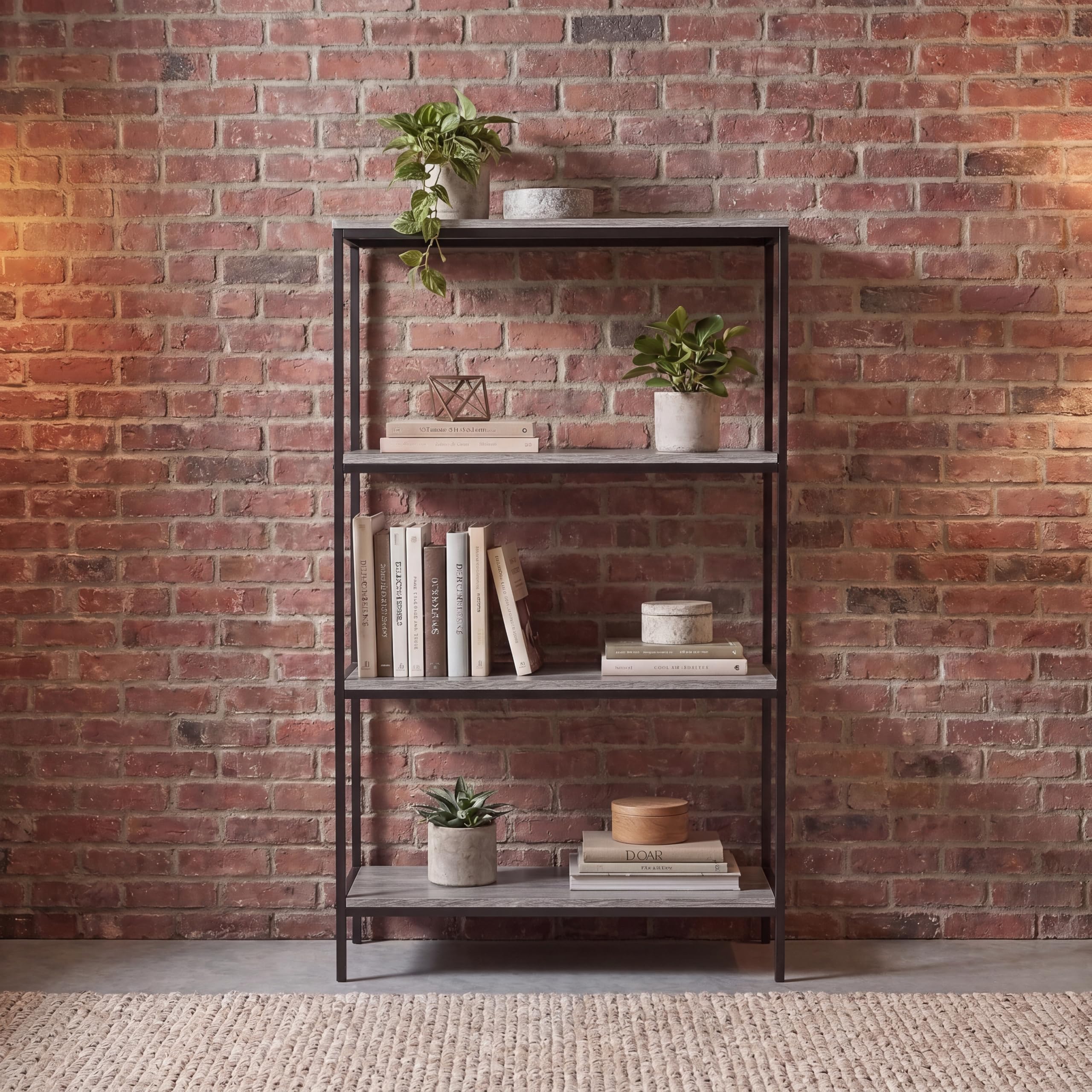 Vida Designs Brooklyn Bookcase Wooden Shelving Shelf Storage Display Shelves Unit Industrial Rustic Furniture (Grey, 4 Tier)