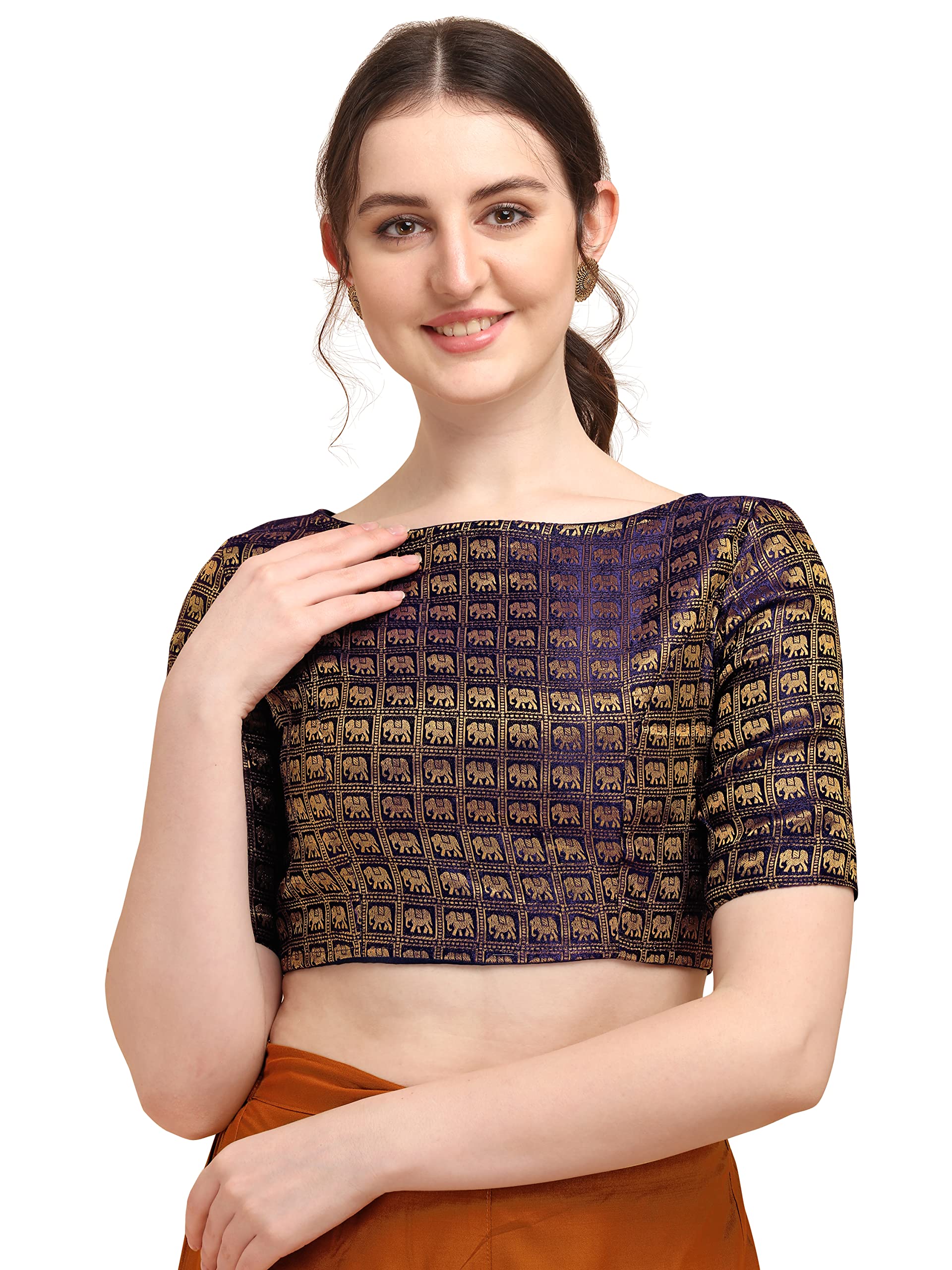 Oomph! Jacquard Purple Readymade Blouse For Women - Rbbl133S