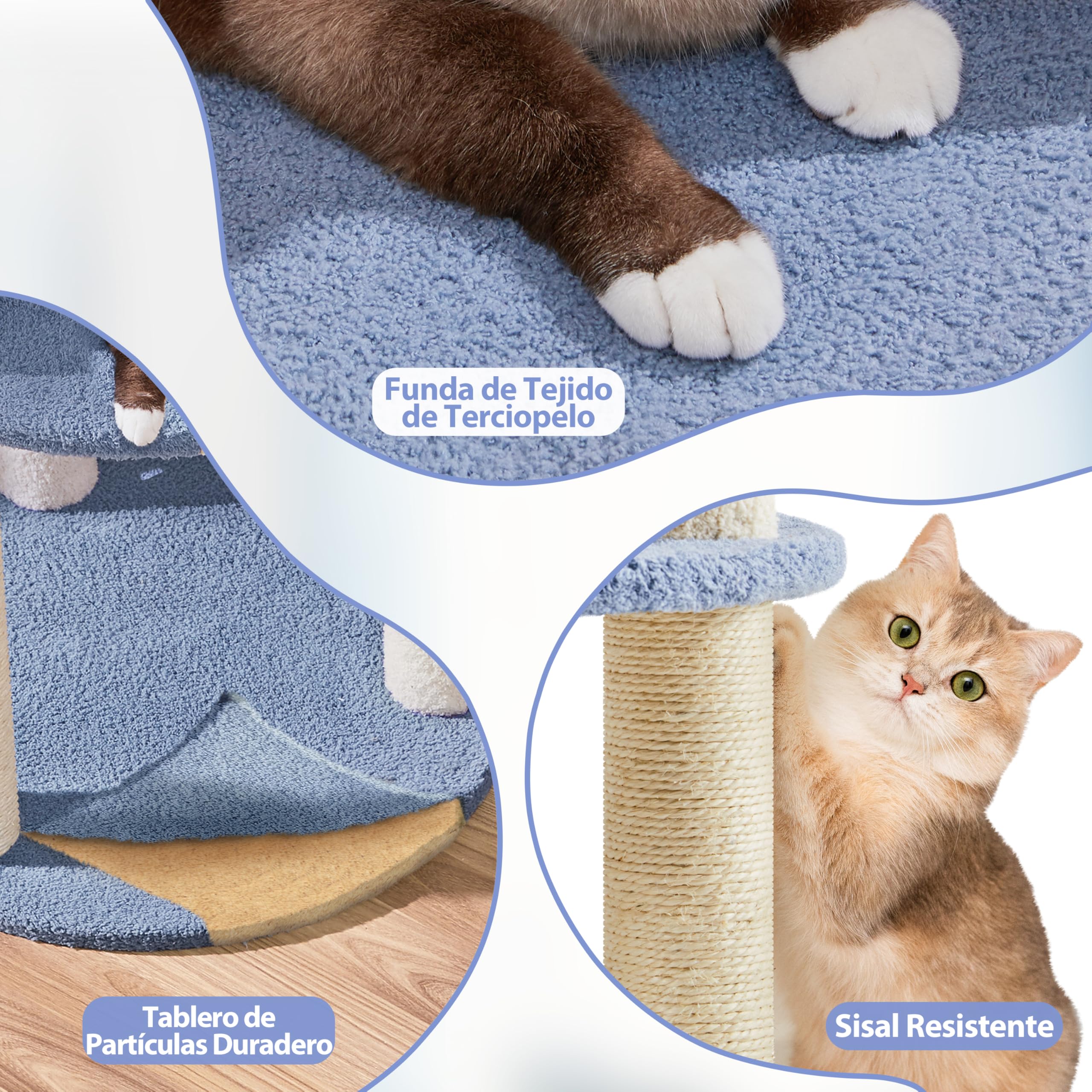 Yaheetech Árbol Rascador para Gatos 90 cm con Soporte Centro Azul y Beige | Cesta Redonda Transparente, Perca superior, Plataforma en forma de paz, Poste sisal resistente,Fácil montaje, Ahorra espacio