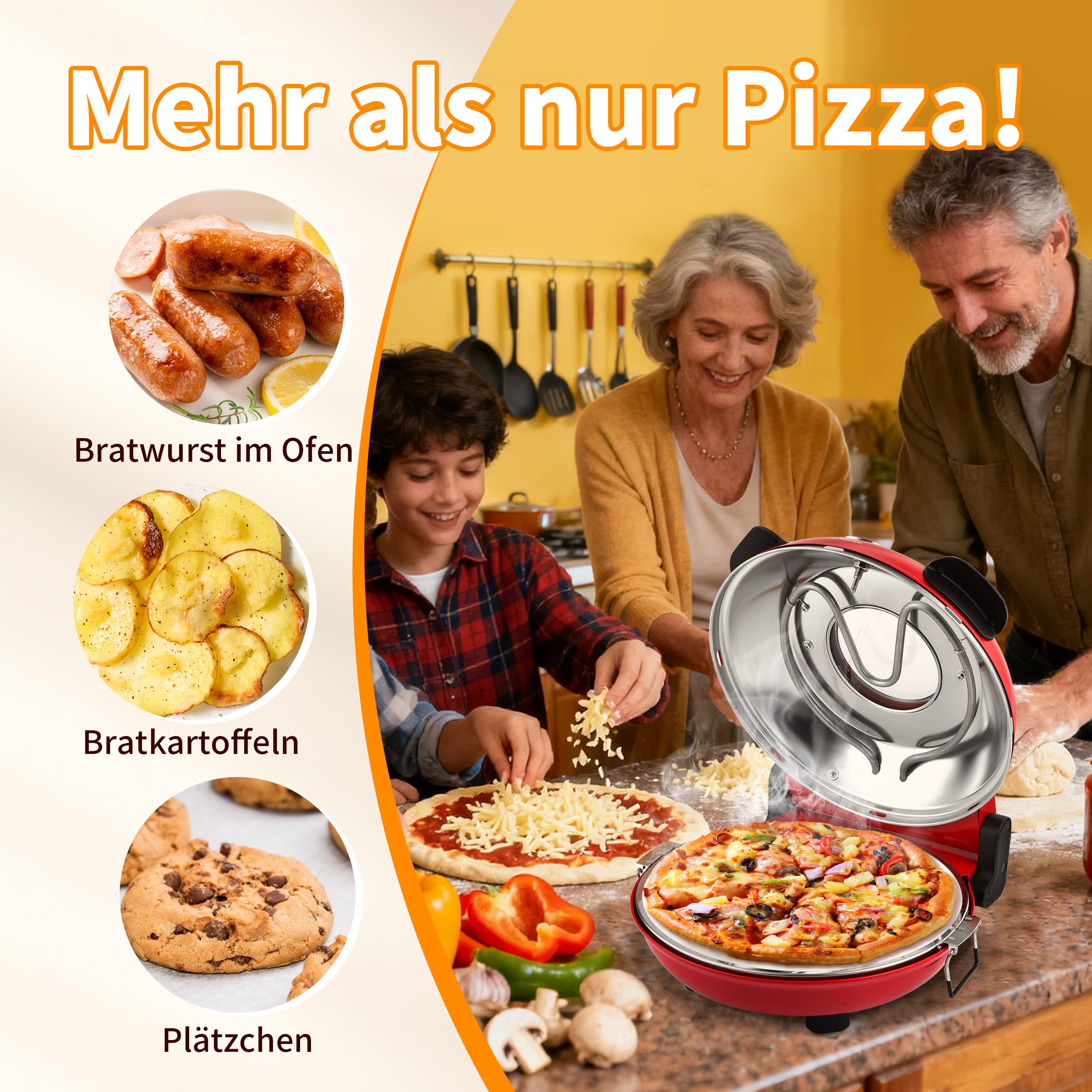 Forno per pizza elettrico, diametro 31 cm, pietra per pizza in