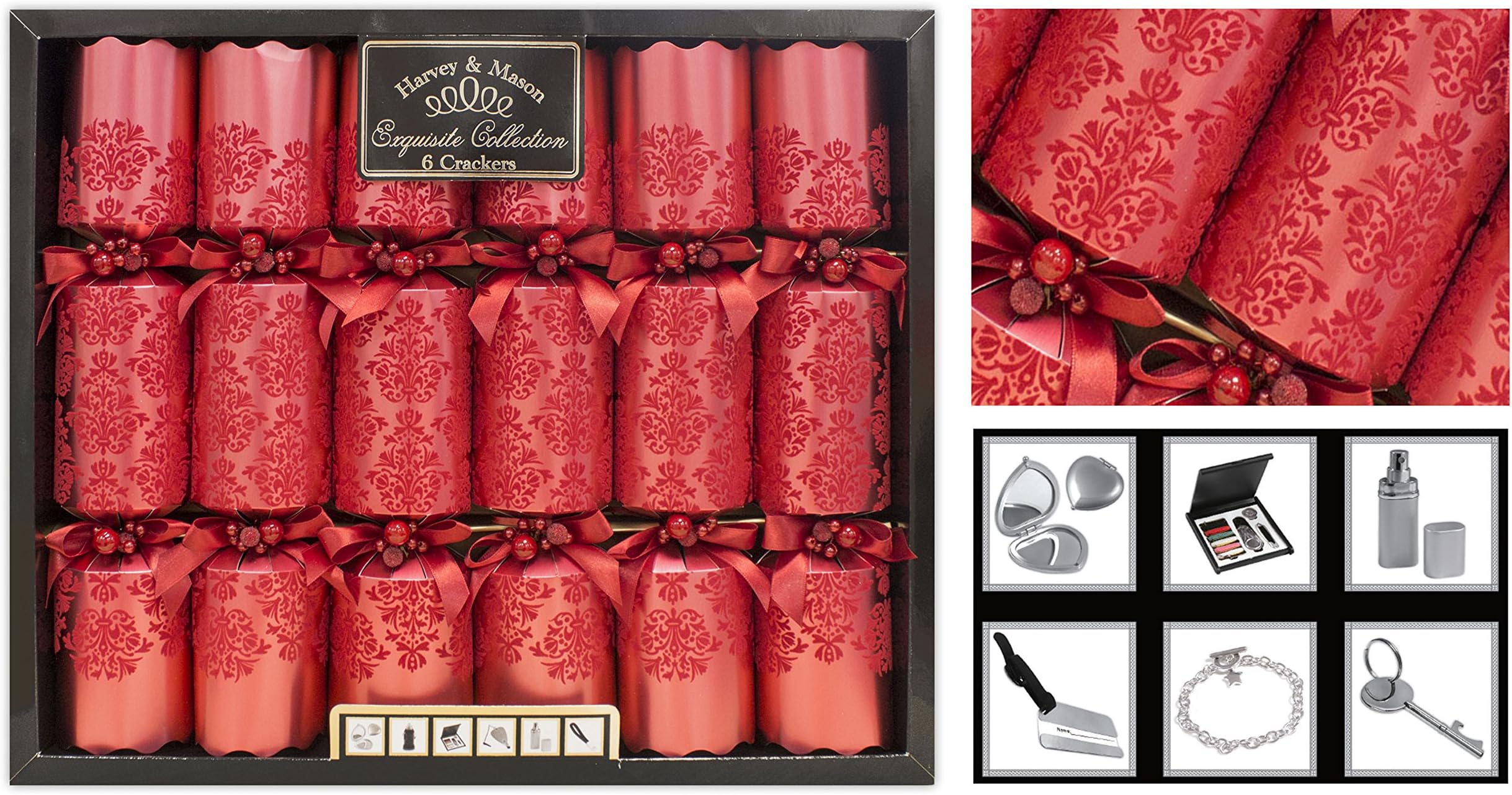 Exquisite Collection Box of 6 Premium Christmas Crackers 13.5" Wide Barrelled - Red Xmas Crackers Xmas Decorations Christmas Decorations Party Games Christmas Tableware Party Tableware Christmas Party