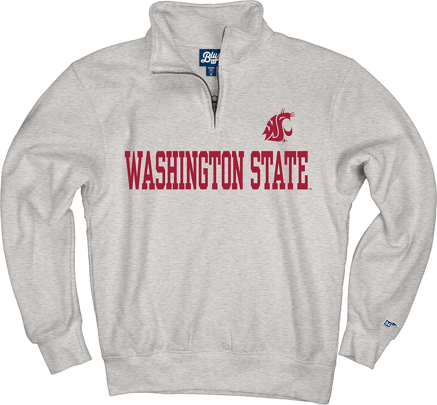 Blue 84 Men's Washington State Cougars Quarter Zip Sweatshirt Grey, Grey, Large