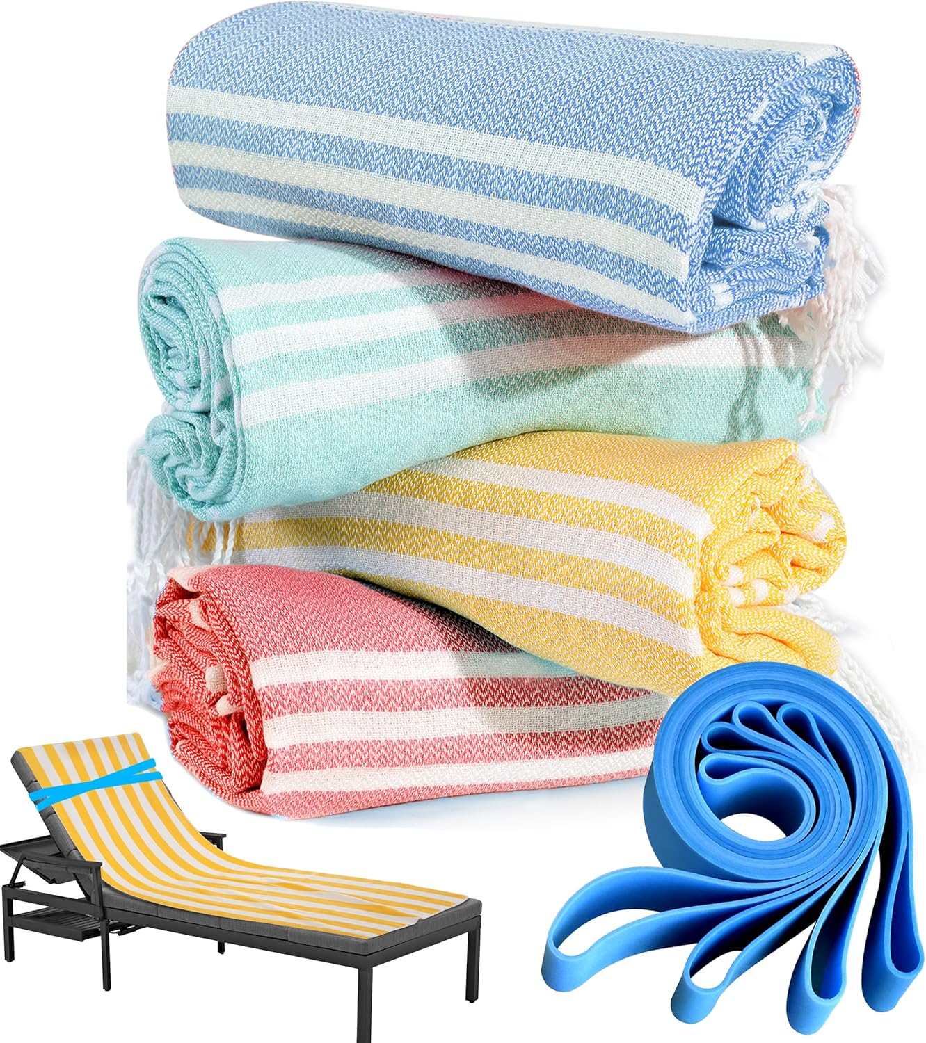 Genovega 4 Packs Cotton Turkish Beach Towels Set Bulk Oversized Extra Large Quick Dry Sand Free Bathroom Pool Swim Towel for Adult Travel Essentials Cruise Accessories Must Haves Clearance Multipack