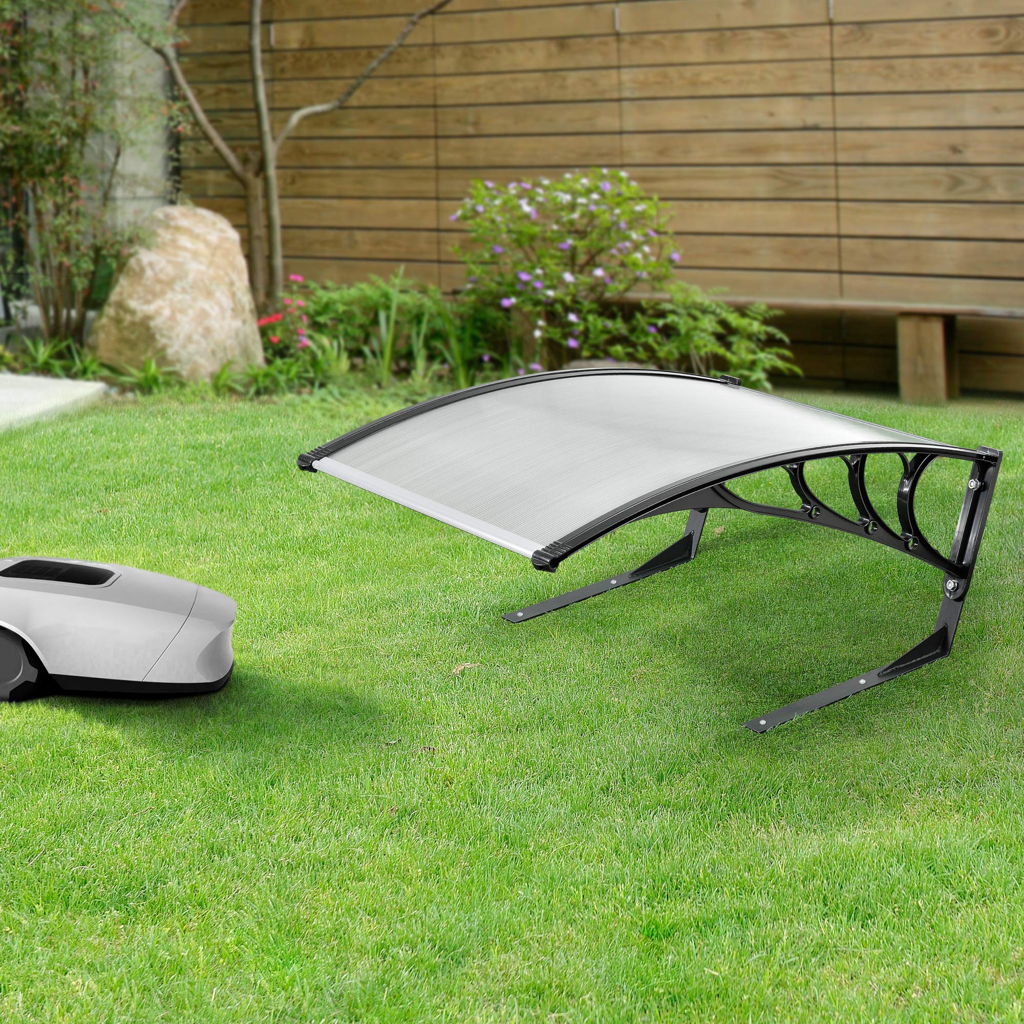 Garaje para Robot Cortacésped 78 x 103 x 45,5 cm Caseta para Robots Cortacésped Cubierta Techo Protección contra la Lluvia el Granizo y los Rayos UV Negro y Transparente