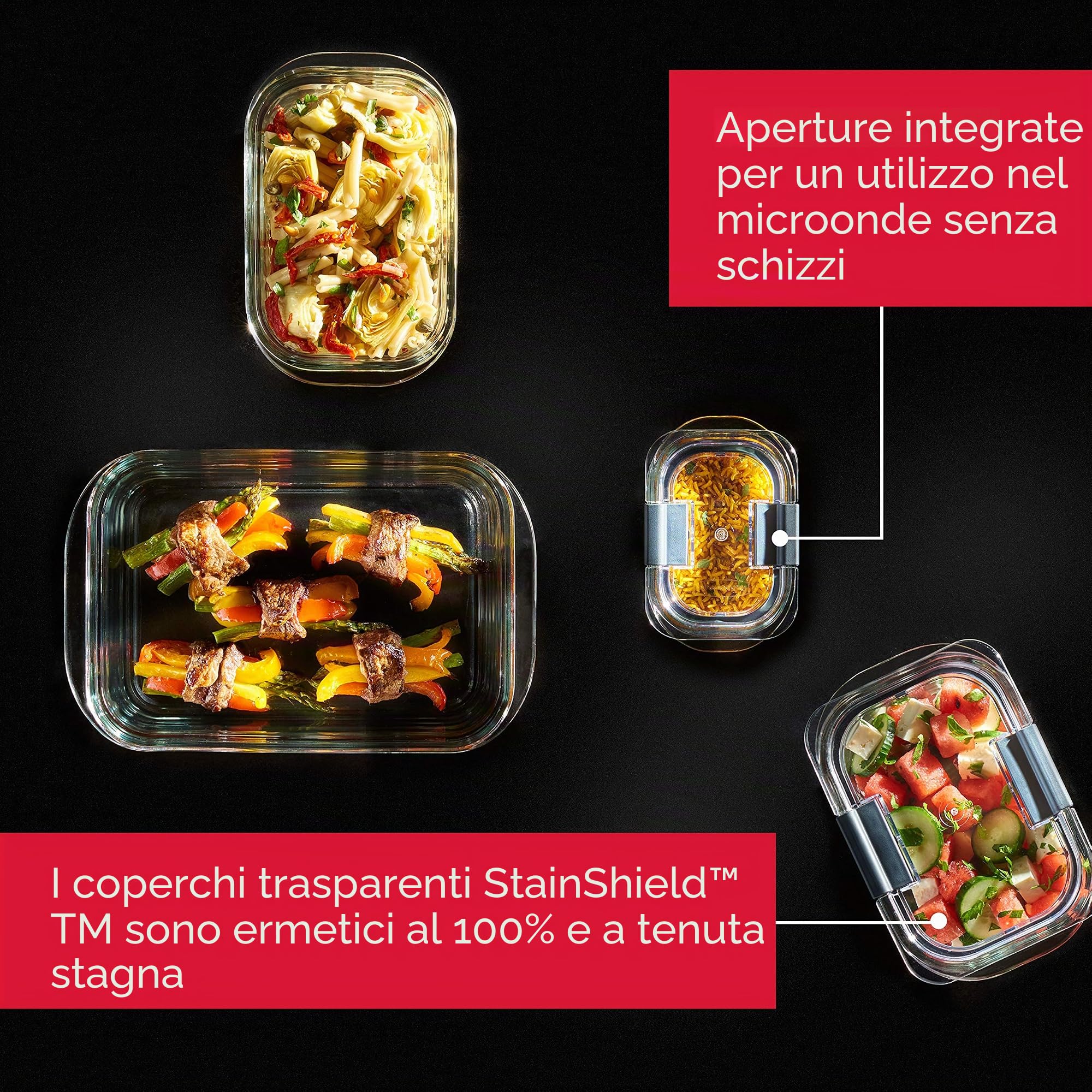 Rubbermaid 2118313 Brilliance - Set di 4 contenitori per alimenti con coperchio, 8 pezzi, colore: Trasparente