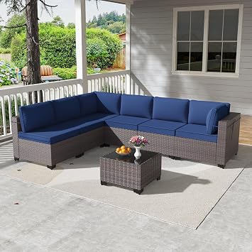 Kullavik 7PCS Outdoor Patio Furniture Set PE Wicker Rattan Sectional Sofa