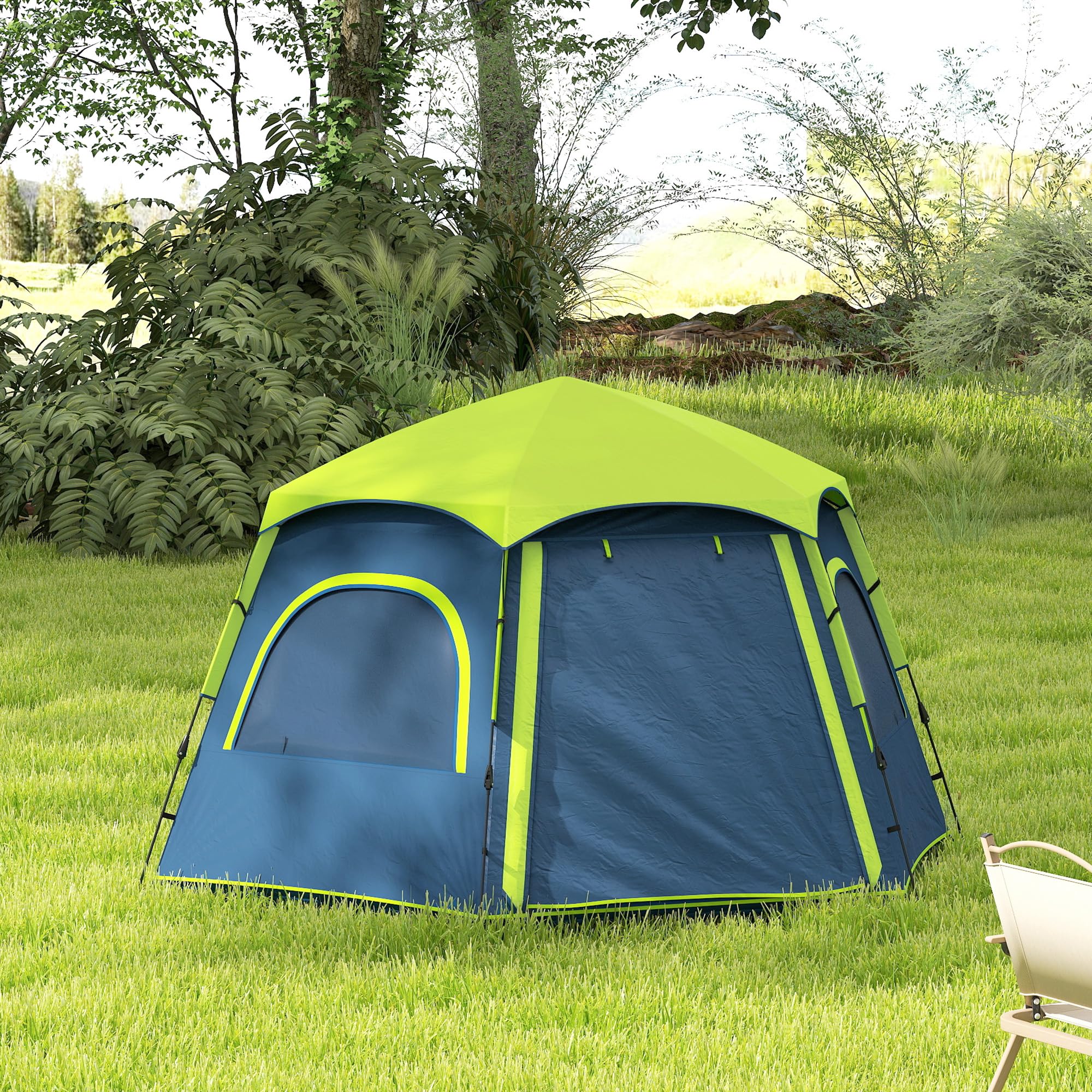 Outsunny Tienda de Campaña para 2-4 Personas Tienda de Camping Plegable con Fácil Instalación Ventanas de Malla Gancho y Bolsa Transporte Protección UV Impermeable 3000+ para Senderismo