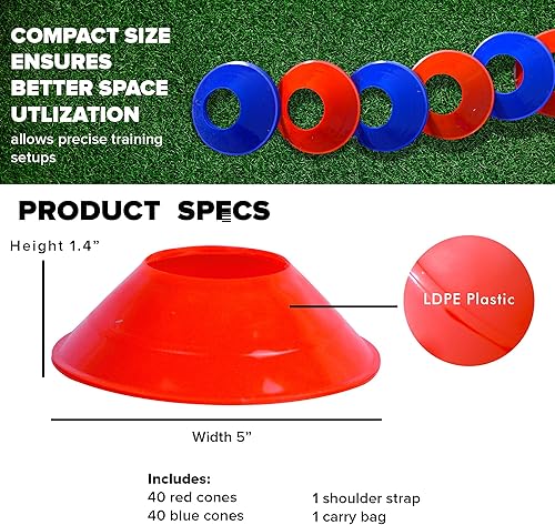 Miniatura 5 de GSi Sports Cones - 40 Pack Training Cones for Agility Drills, Soccer & Sports Practice (Multiple Shapes)