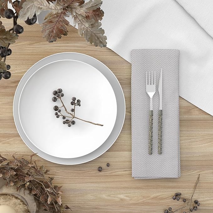 Cloth Napkins – 100% Cotton – 17x17in, Set of 12, Grey Print