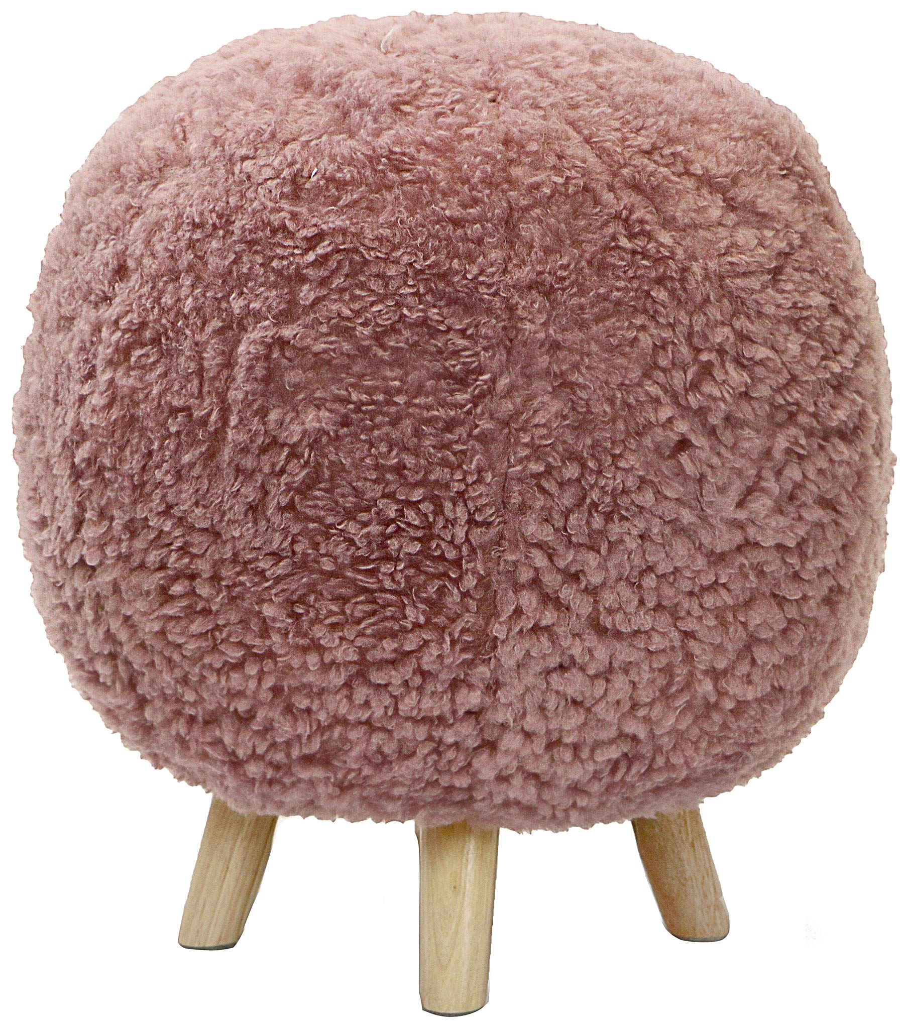 Critter Sitters 19-In. Seat Height Plush Pink Pouf Ottoman with 4 Spindle Legs, Round Ottoman for Nursery, Bedroom, Vanity, Playroom, and Living Room Decor, Soft and Comfortable Pouf Chair