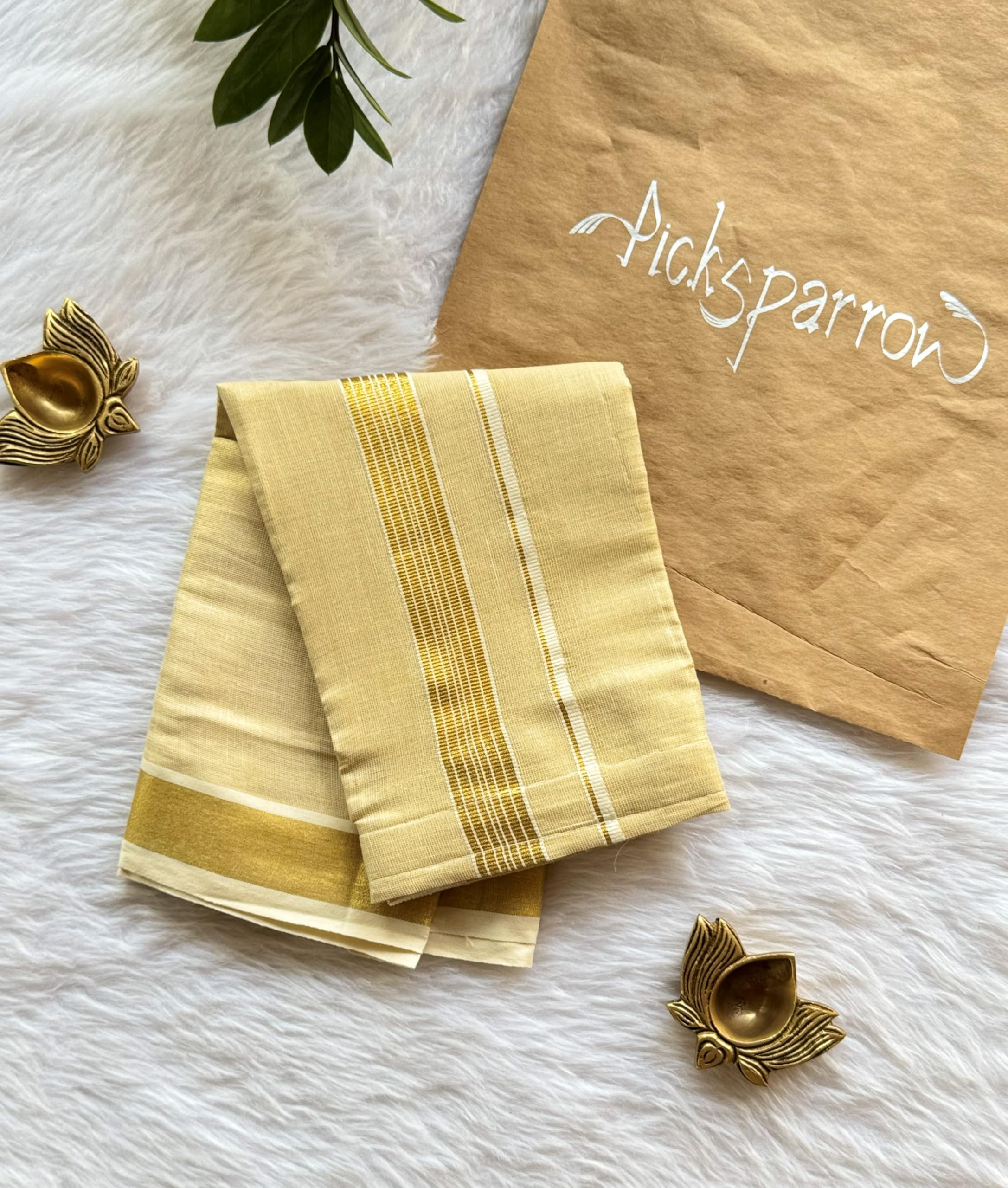 Picksparrow Baby Boy Kerala Cotton Kasavu Sticky Tape Mundu (Offwhite) (Tissue Gold, 0-6 Months) - Image 2 thumbnail
