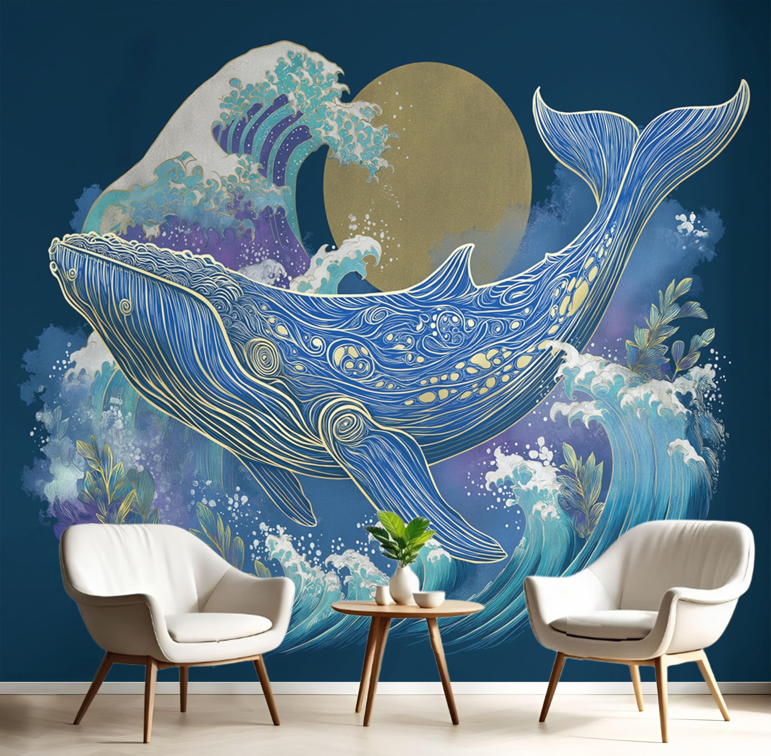 Bleu marine panoramique effet 3D personnalisé pour décoration murale animaux