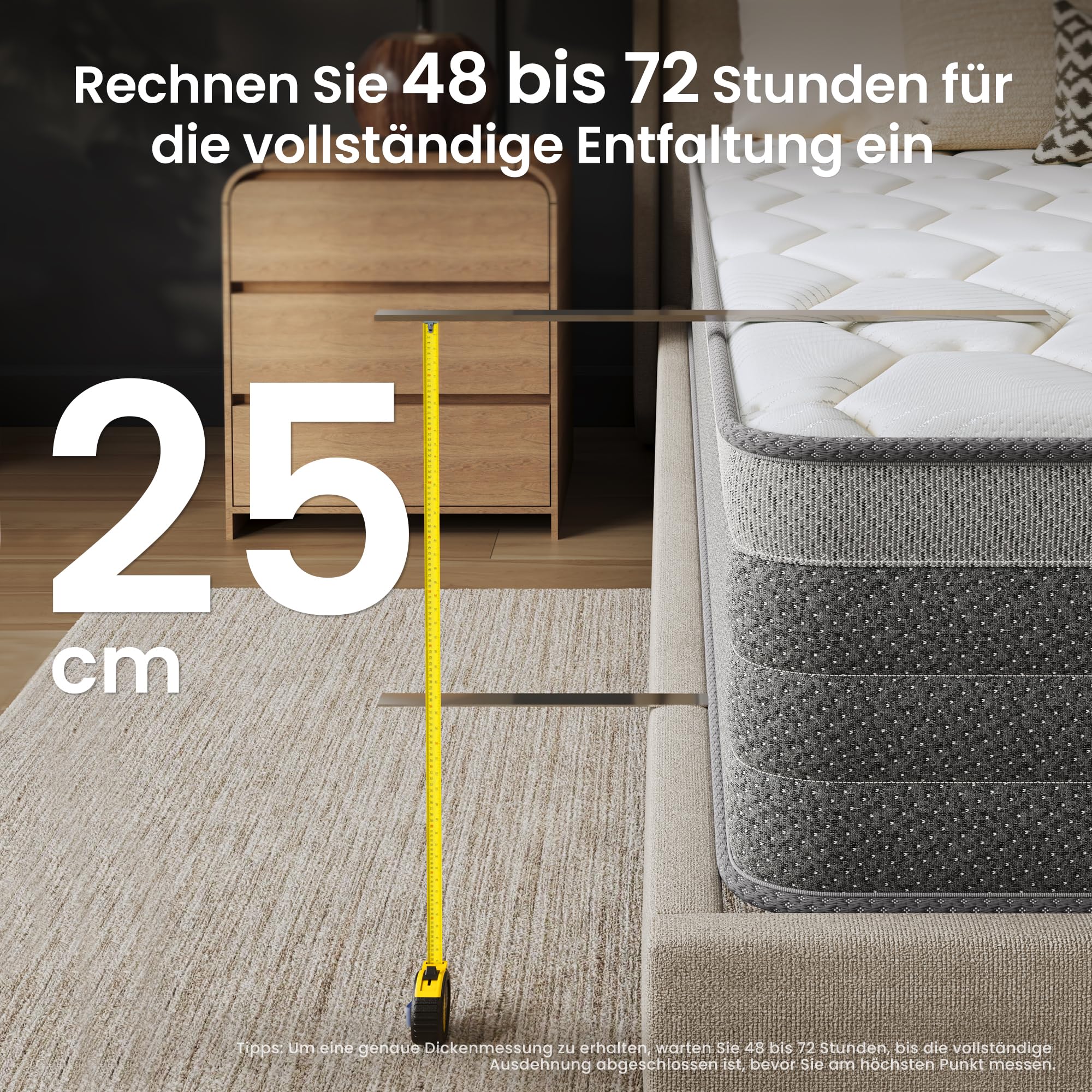 TXO Matratze 140x200 H3 mittelfest, 25 cm hoch, Taschenfederkernmatratze 140x200cm, 7-Zonen Matratze mit Komfortschaum, antistatische Oberfläche, Rollmatratze für Doppelbett, Oeko-TEX Zertifiziert