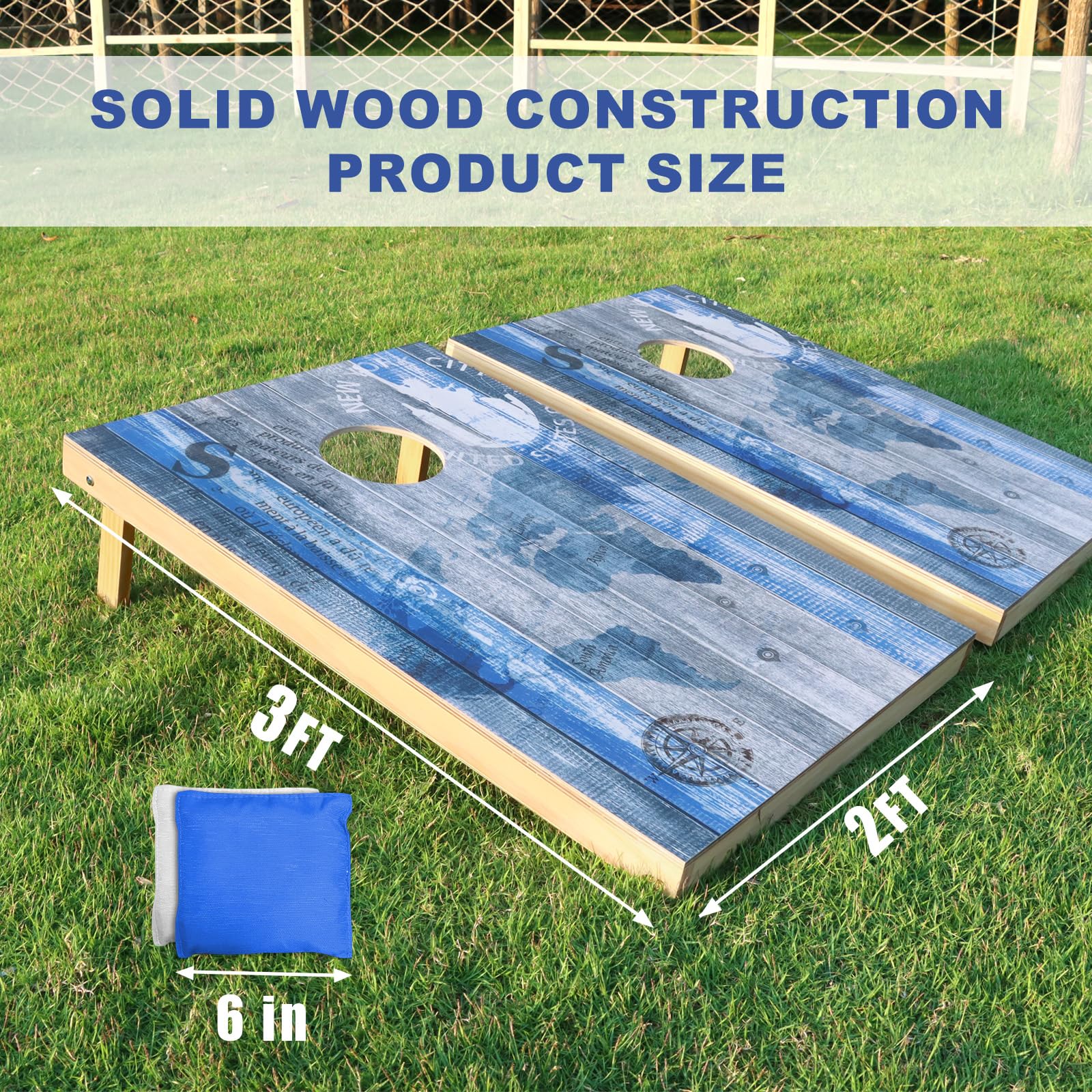 Cornhole Boards Set, 3 x 2 Fuß Maisloch-Sets mit 8 Sitzsäcken und Tragetasche, Maislochwurfspiel für drinnen und draußen spielen