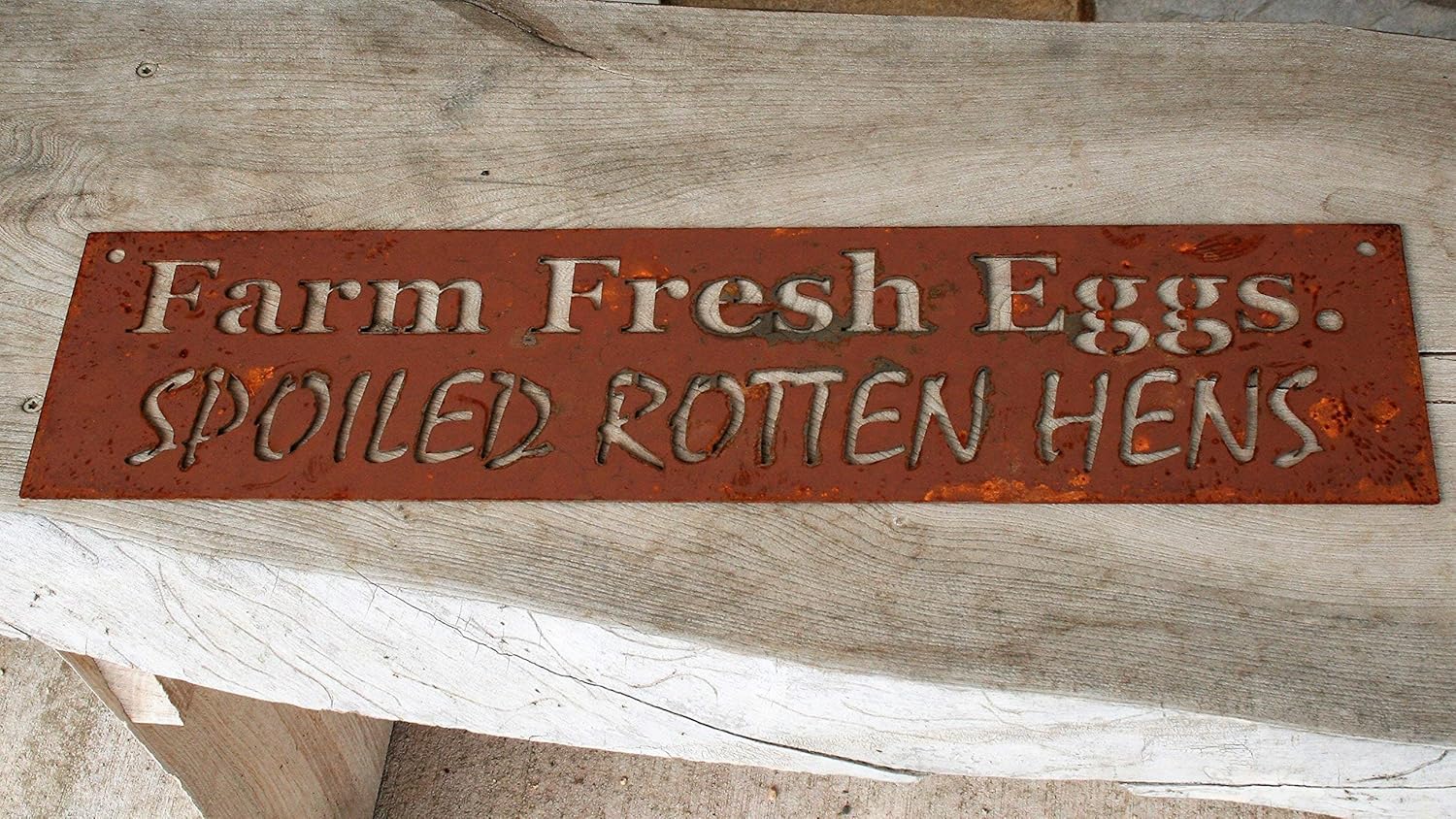 Funny Chicken Metal Steel Yard Stake or Wall Art Sign (20" Wide Wall Art, Farm Fresh Eggs, Naturally Rusted)