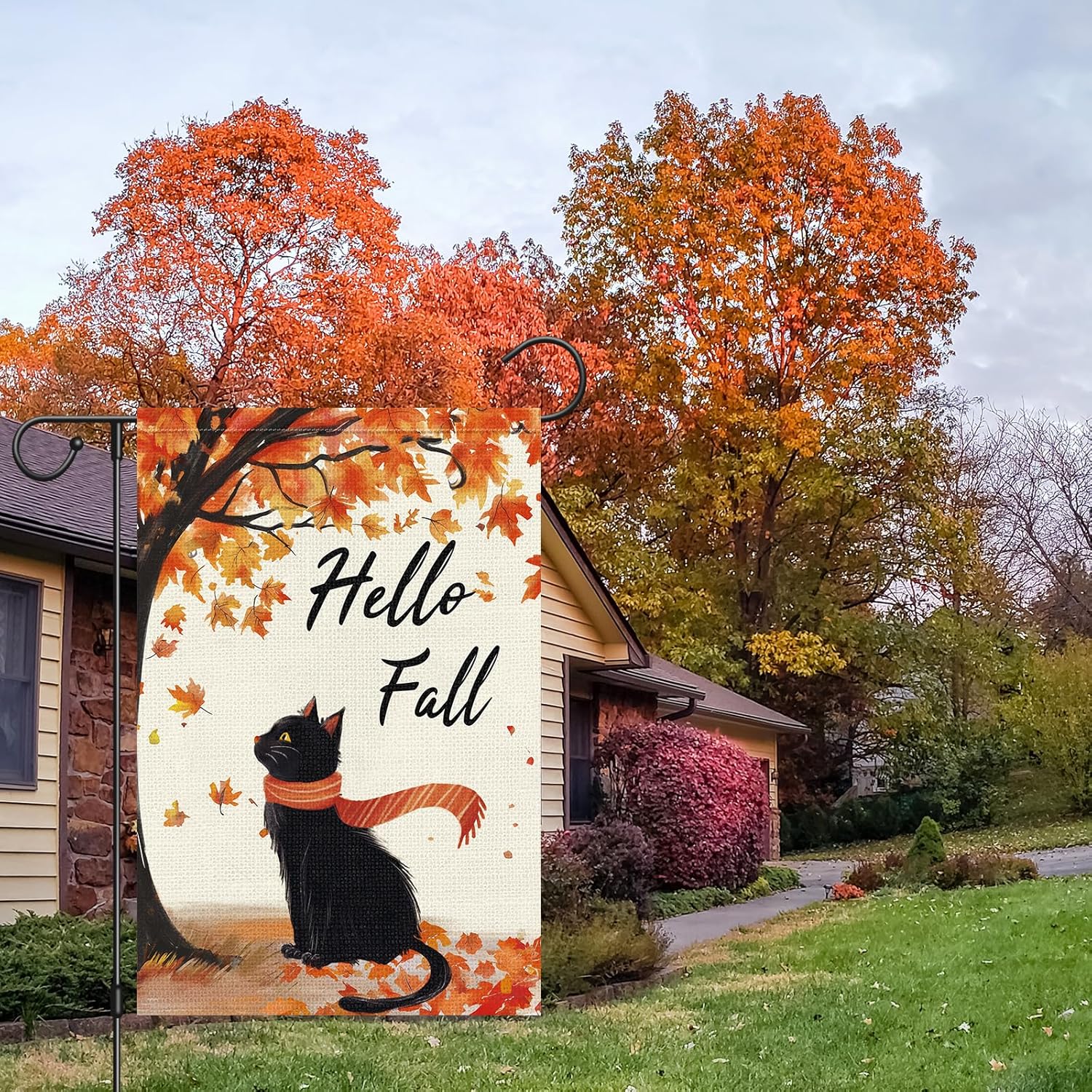 Heyfibro Hello Fall Garden Flag 12 x 18 Inch Vertical Double Sided Burlap, Black Cat Garden Flags Maple Leaves Autumn Banners for Seasonal Yard Thanksgiving Farmhouse Decoration(ONLY FLAG) - Image 7