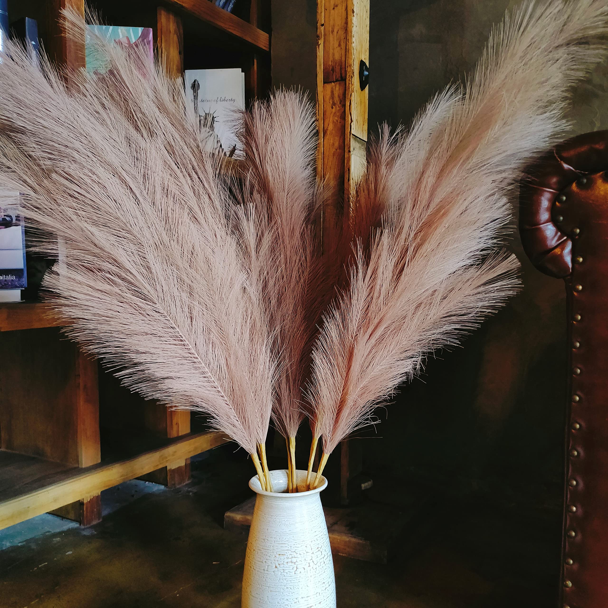 Pampas Grass Decor Tall,8pcs 43.3"/110cm Large Pampas Floral Fluffy,Long Feather Flowers for Boho Wedding Arangement Bedroom Living Room Decorations (khaki
