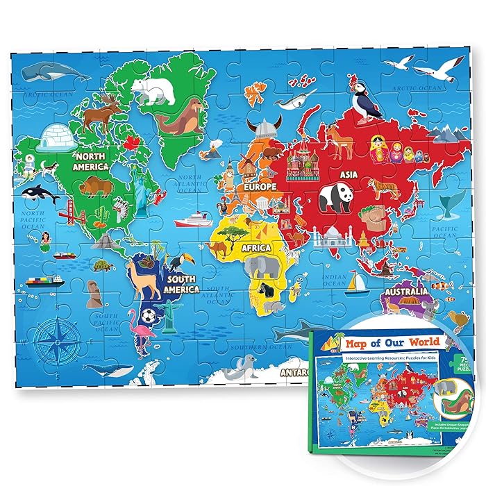 Buy World Map Puzzle for Kids - 75 Piece - World Puzzles with ...