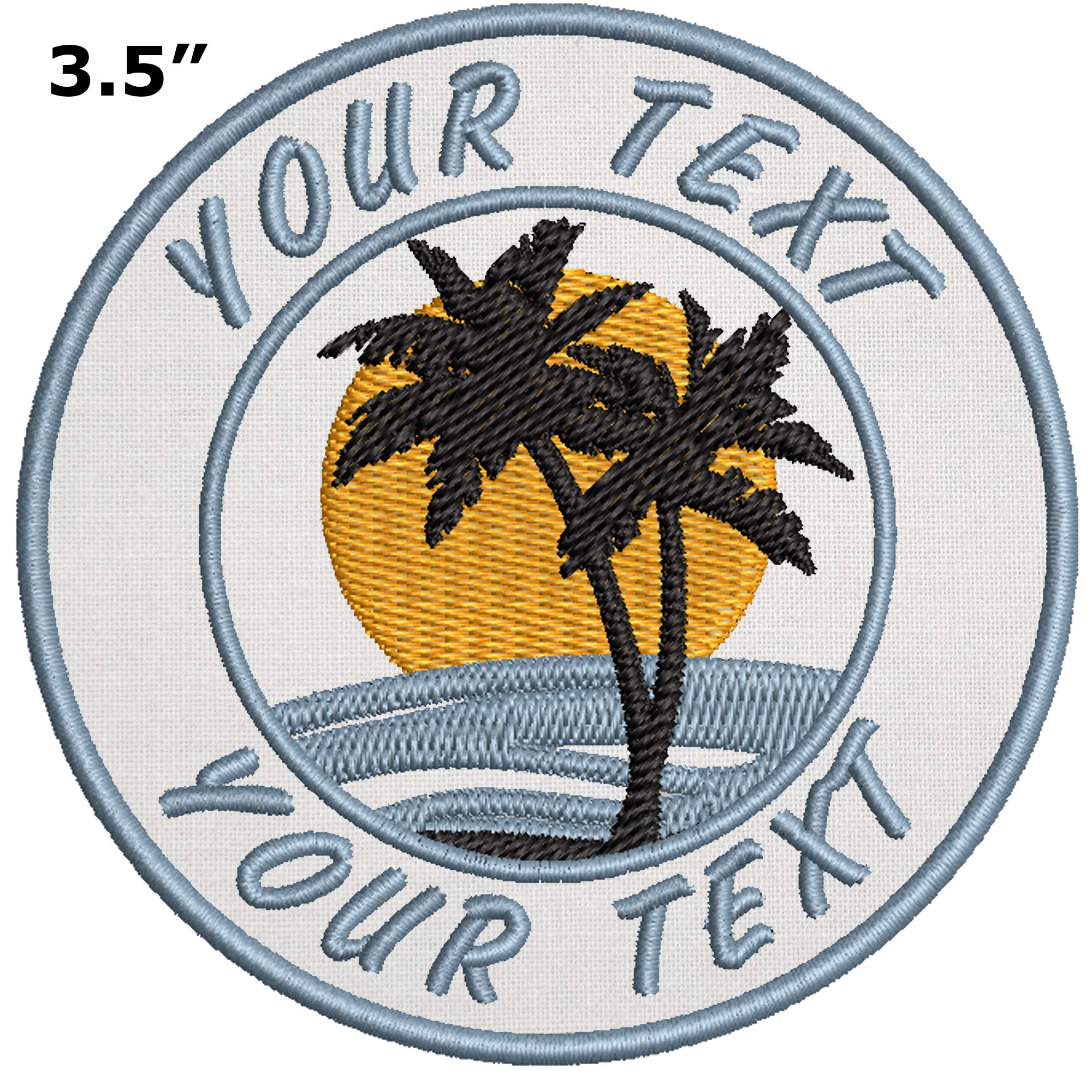 Custom Your Text Retro Vintage Sunset Beach Palm Tree Scene Embroidered Patch DIY Iron Sew-on Decorative Clothing Embroidery Badge Emblem Souvenir Applique Explore Wander More Vacation Travel Ocean